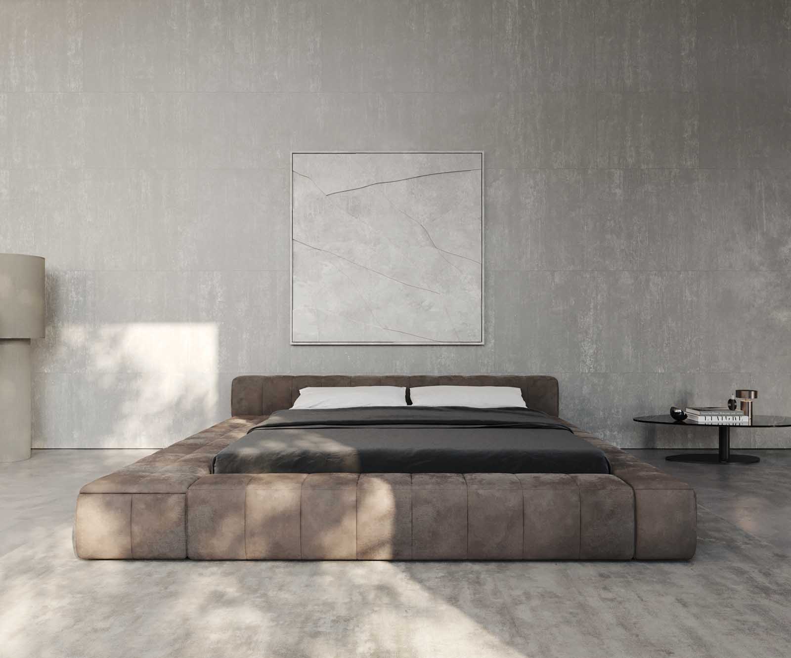 Rama łóżka tapicerowanego Espazio 180x200 cm mikrofibra szaro-brązowa vintage z miejscem do przechowywania 3