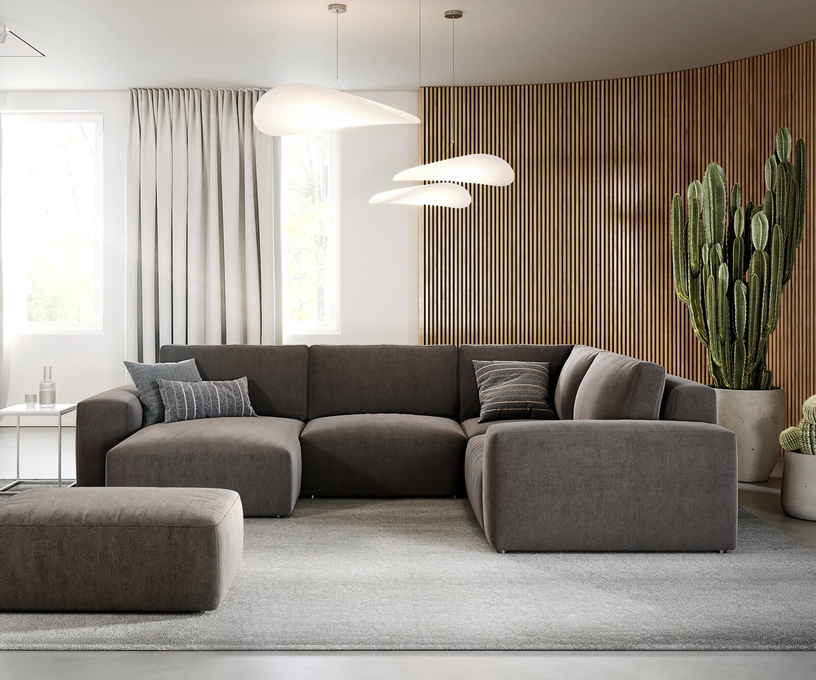 Sofa w kształcie litery U Lanzo 300x210 cm mikrofibra khaki szezlong z możliwością obustronnego montażu z pufem 1