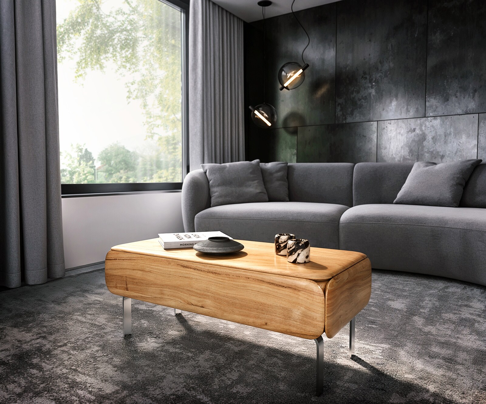 Stolik kawowy Shavani 100x50 cm akacja naturalna 1 szuflada metal czarny 2