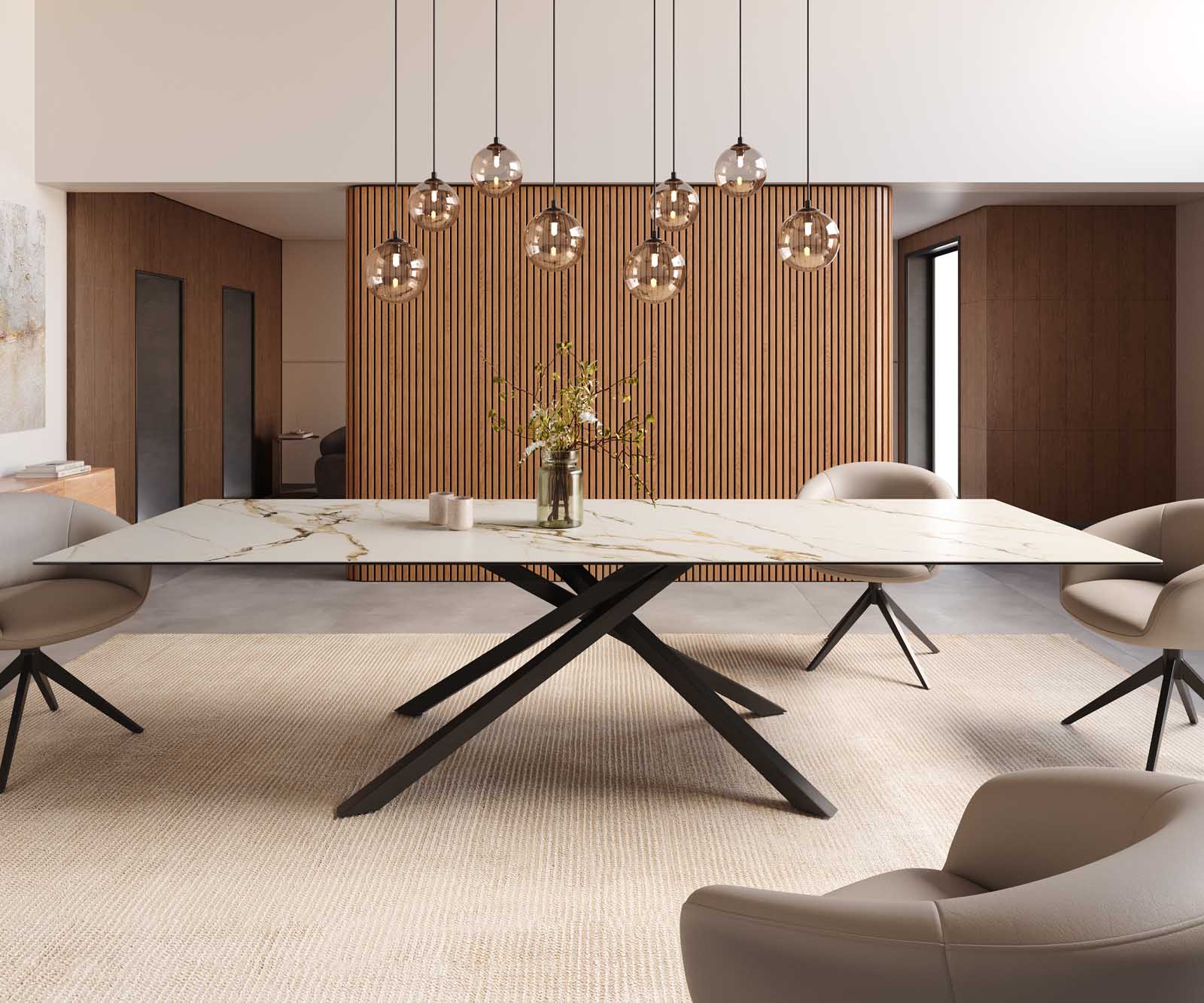 Stół do jadalni Edge 300x100cm ceramika Calacatta Luxe biało-złoto-szara rama Cross czarna 2