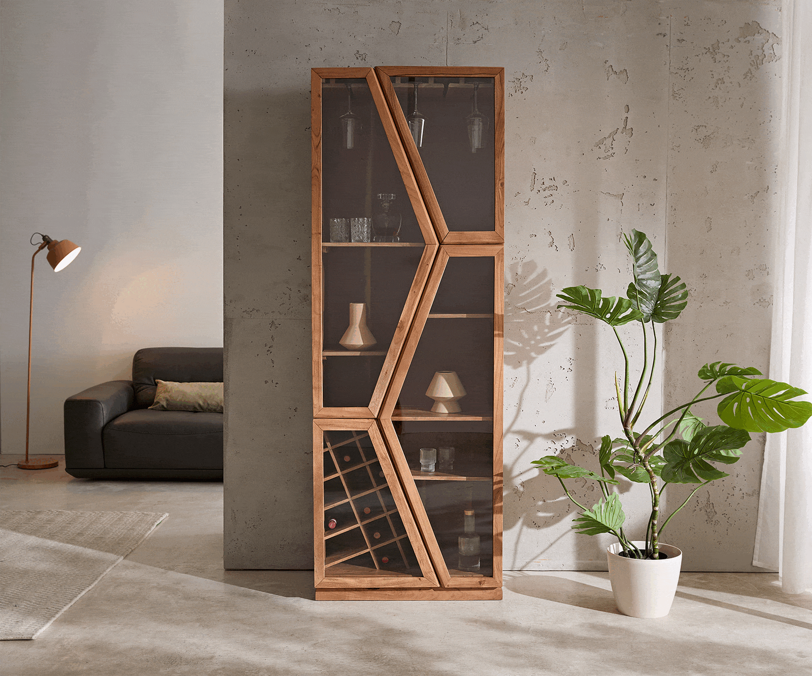 Witryna Taza 75x210cm akacja naturalna 4 drzwi szafka barowa 3