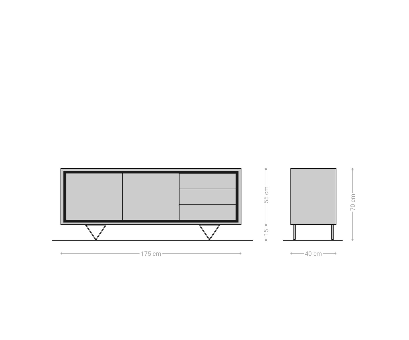 Komoda Stonegrace 175 cm akacja naturalna 2 drzwi 3 szuflady fornir kamienny nóżki V 6