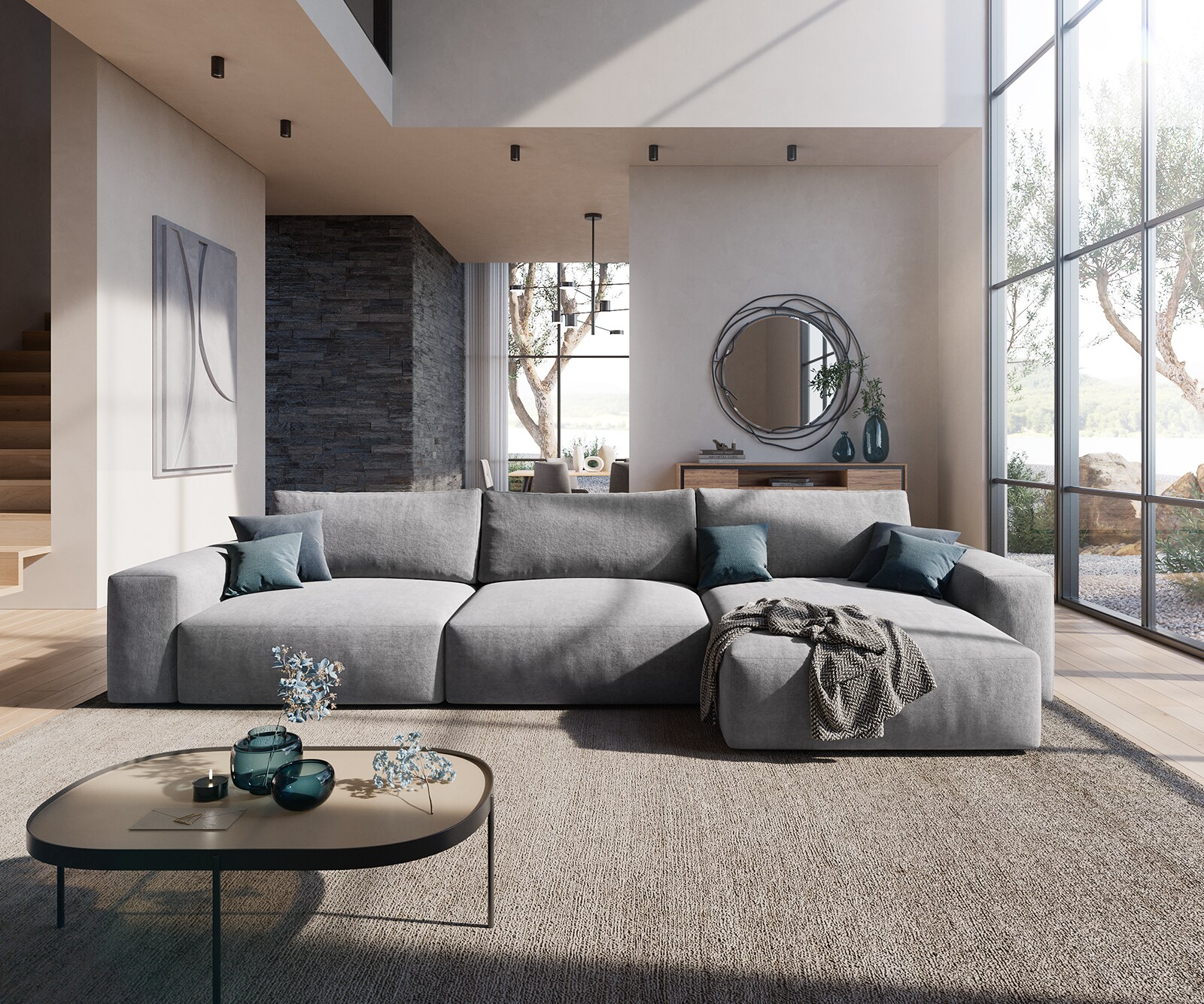 Sofa narożna Lanzo XL 380x180cm mikrofibra szara szezlong z możliwością zmiennego ustawienia 2