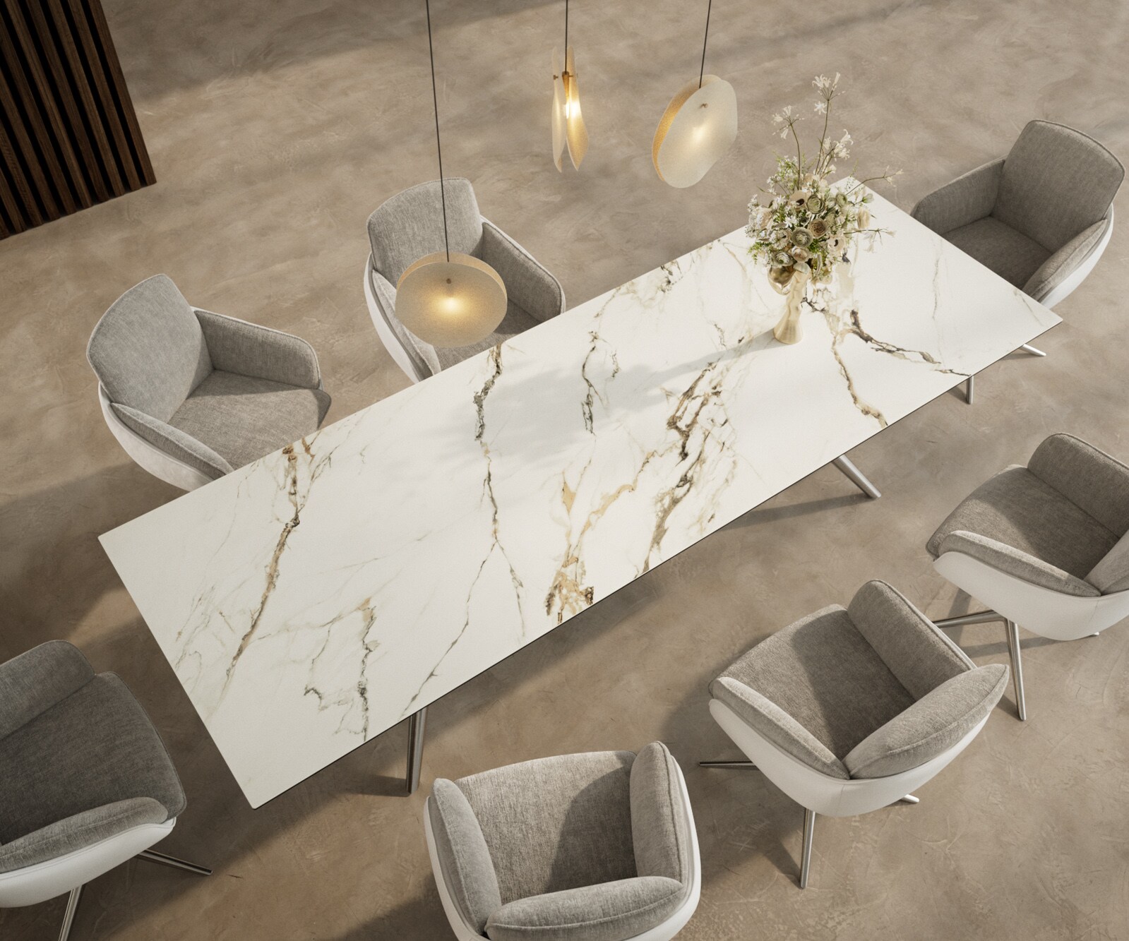 Stół do jadalni Edge 300x100cm ceramika Calacatta Luxe biało-złoto-szary rama Estelar stal nierdzewna 3