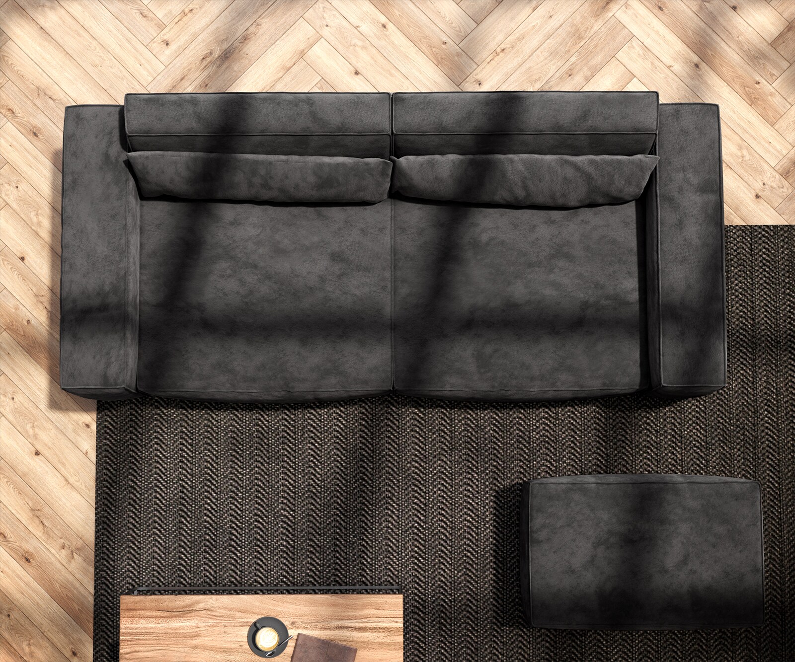Duża sofa Sirpio 230x95 cm mikrofibra czarna z pufem 5