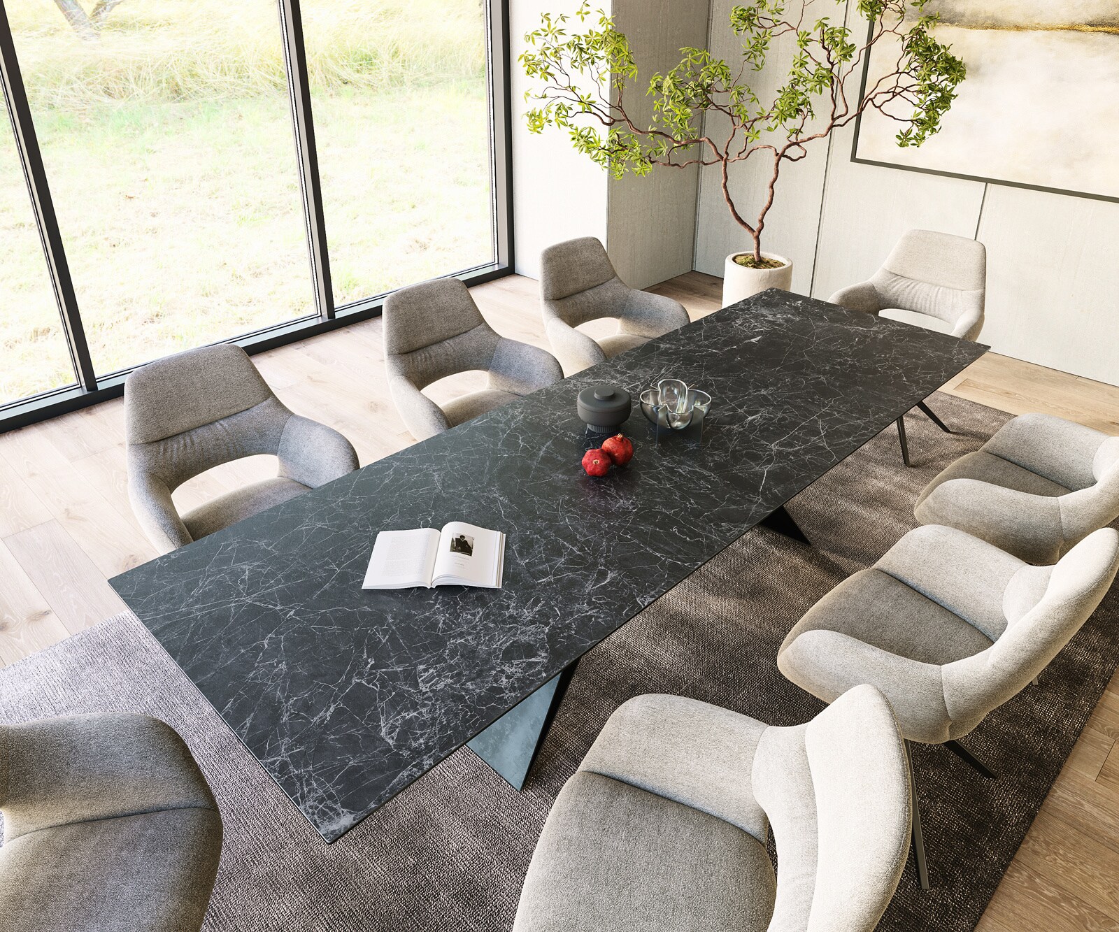 Stół do jadalni Edge 300x100cm ceramika Laminam® Nero Greco antracyt rama V czarna 3