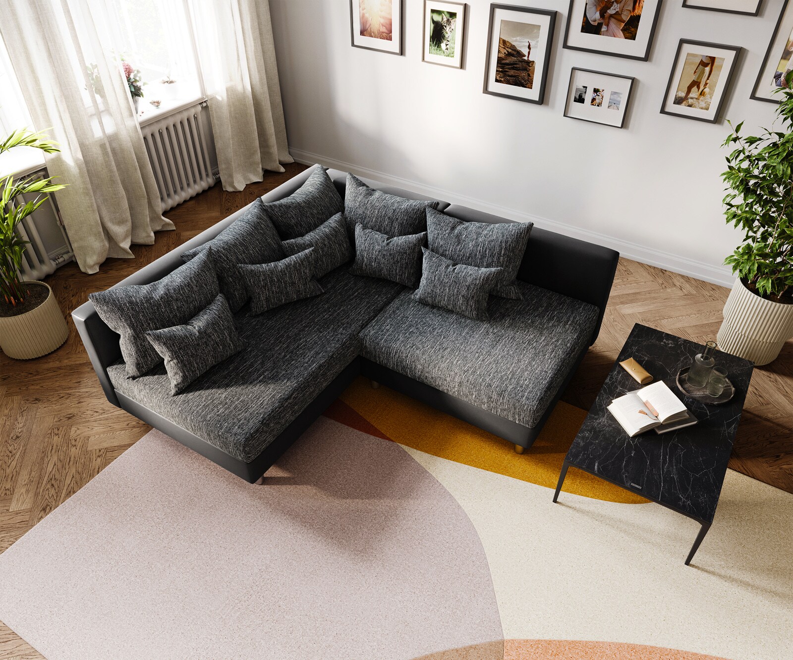 Sofa narożna Clovis czarna szezlong lewy modułowa z możliwością rozbudowy 4