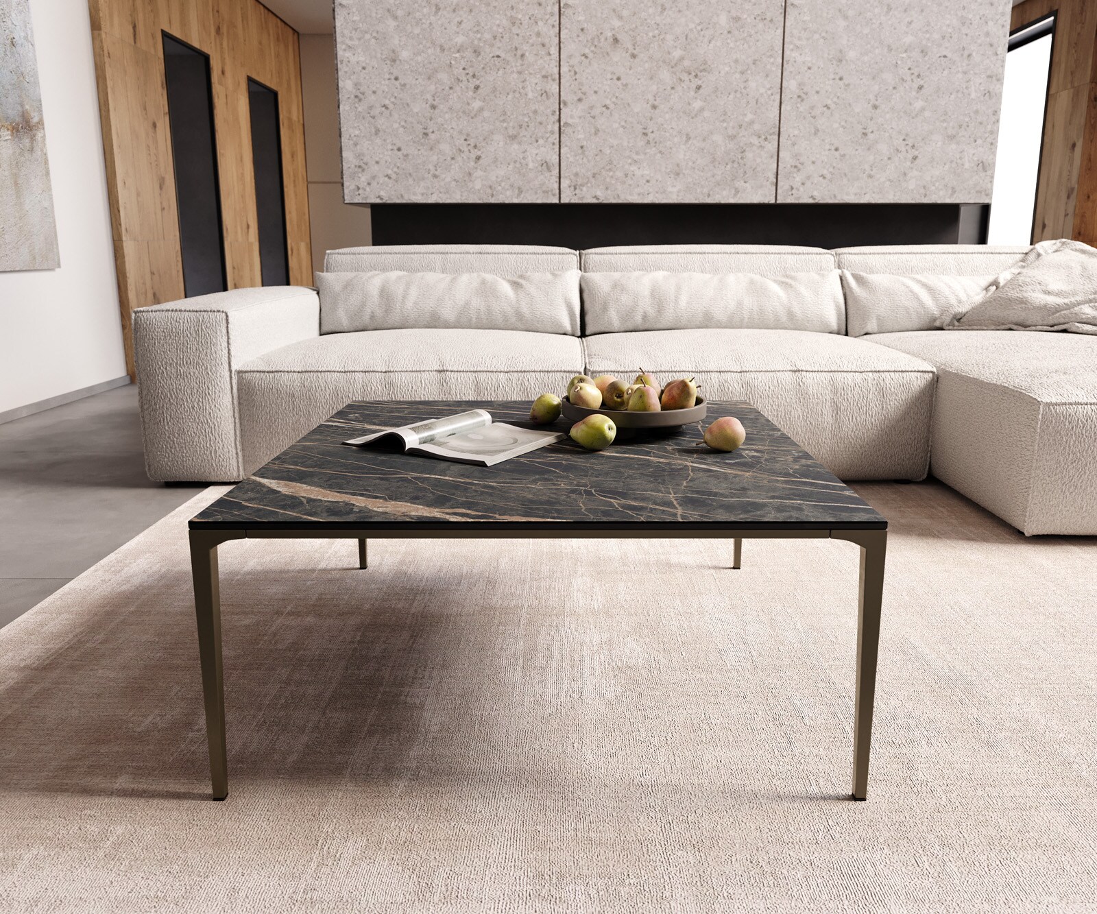Stolik kawowy Levente 85x85cm ceramika Laminam® Noir Desir brązowy rama metal kolor tytanowy 1