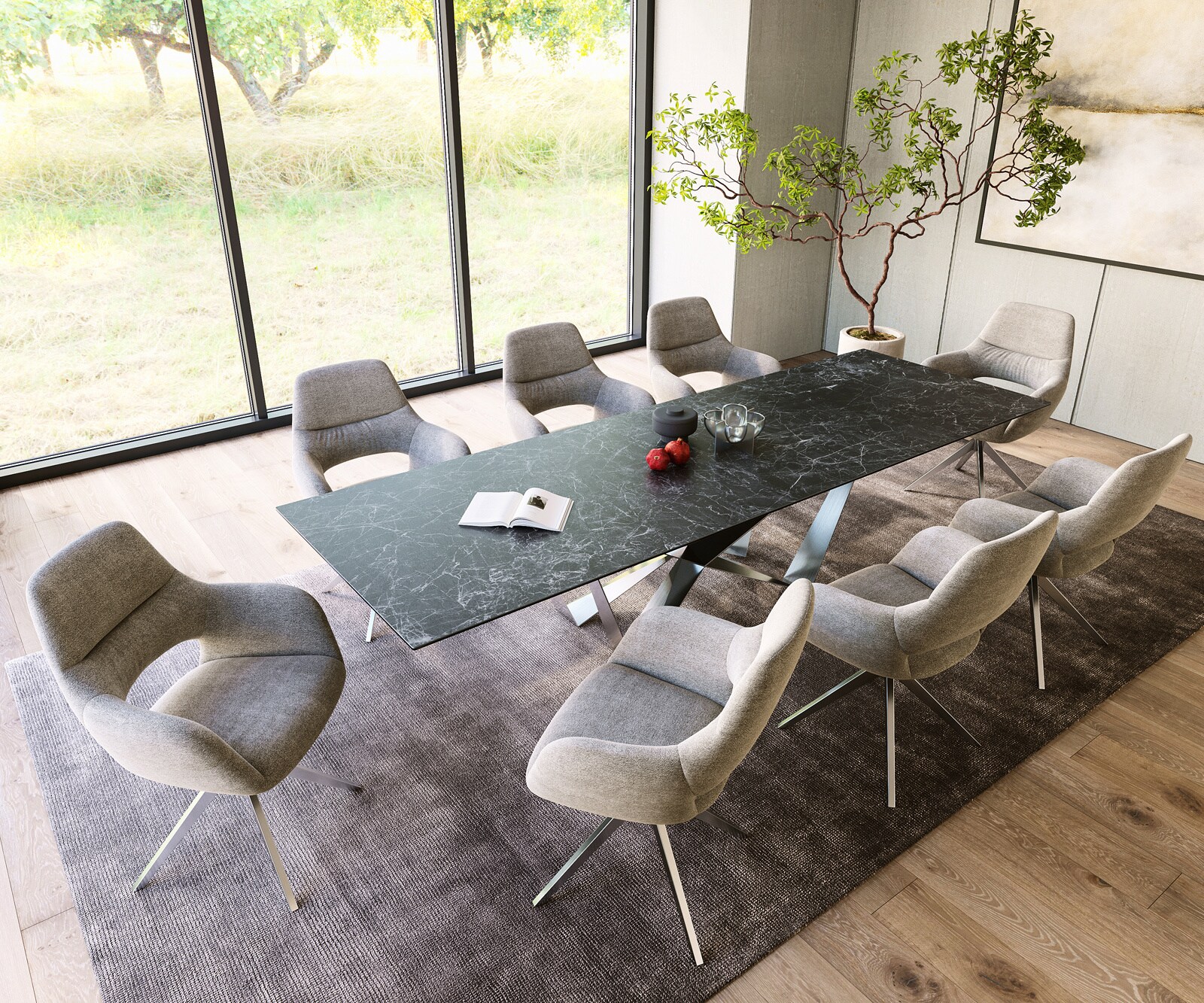 Stół do jadalni Edge 300x100cm ceramika Laminam® Nero Greco antracyt rama Spider stal nierdzewna 5
