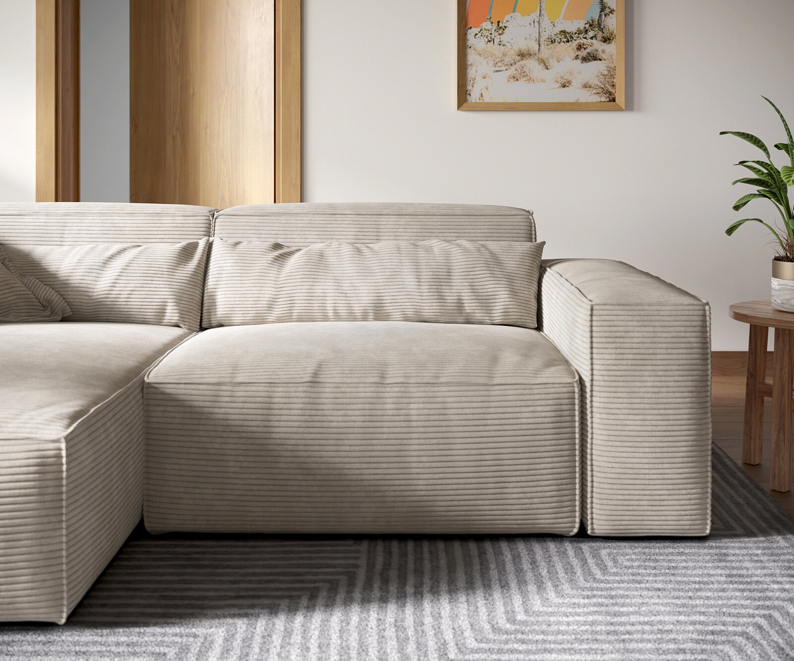 Sofa narożna Sirpio XL 270x170cm sztruks beżowy szezlong z możliwością zmiennego ustawienia z pufem 4