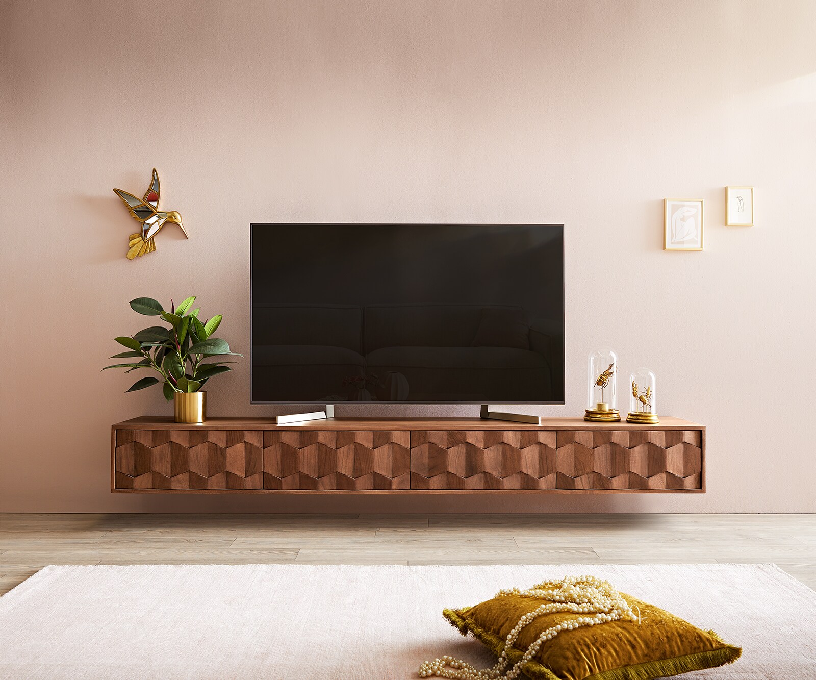 Szafka RTV Fevo 220 cm akacja brązowa 4 drzwi podwieszana 1
