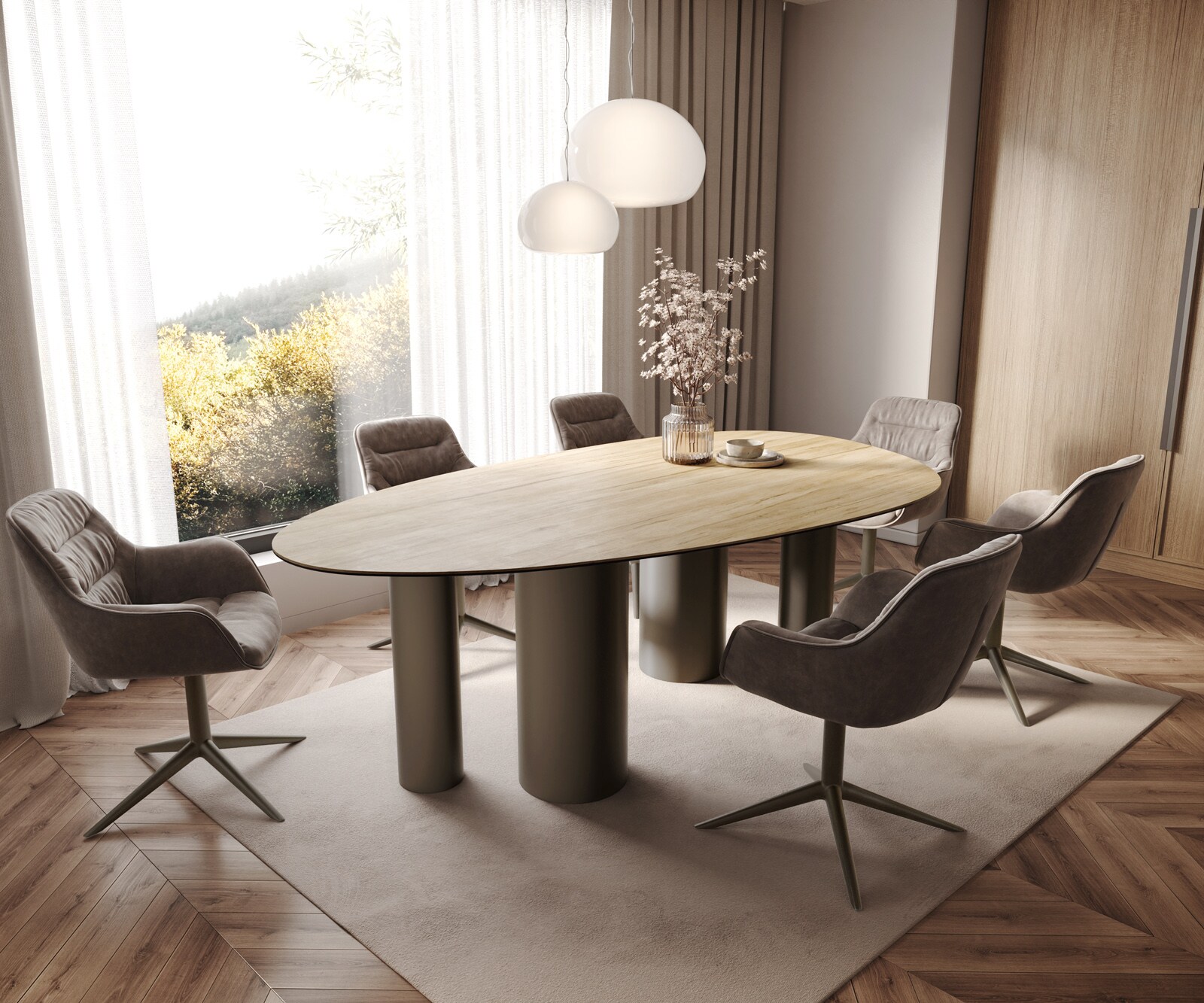 Stół do jadalni Edge owalny 220x120 ceramika Laminam® Sabbia w kolorze dębu rama Pilier metal kolor tytanowy 7