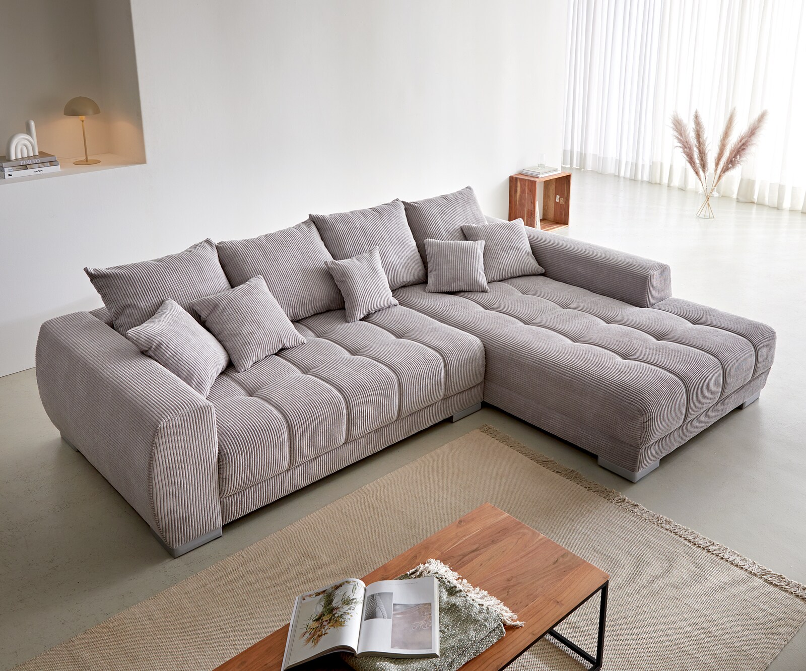 Sofa narożna Josea 300x220 cm sztruks srebrno-szary szezlong prawy 3