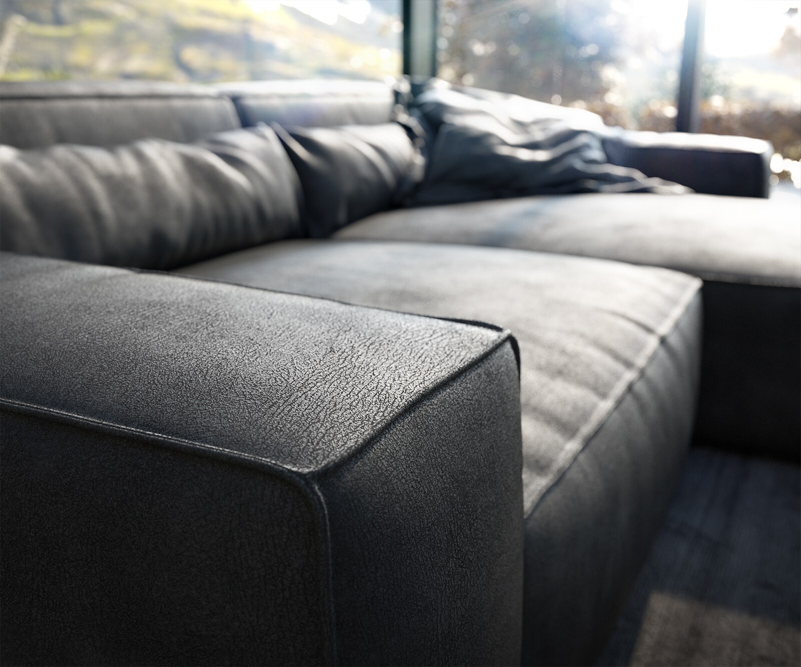 Sofa narożna Sirpio XL 270x170cm skóra ekologiczna antracyt vintage szezlong z możliwością zmiennego ustawienia z pufem 4