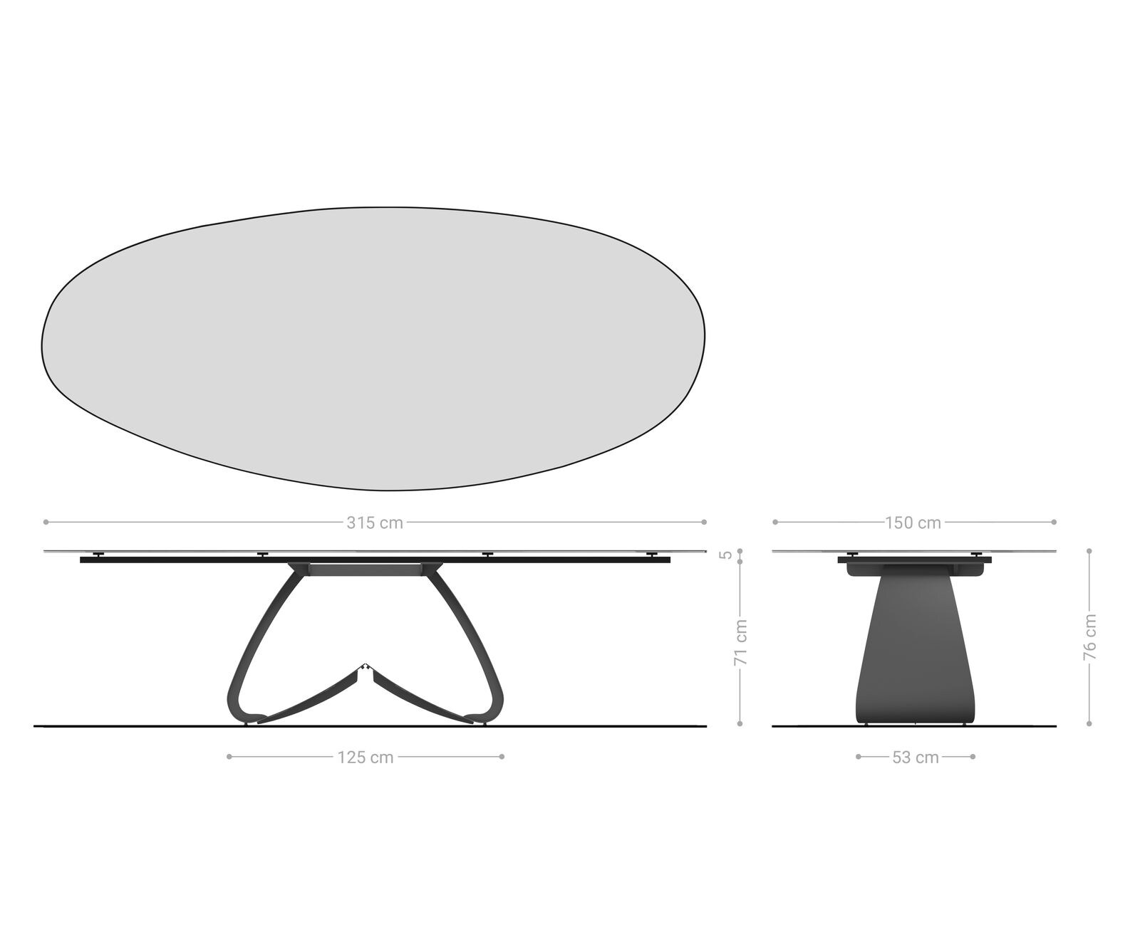 Stół do jadalni Edge owalny 315x150 cm ceramika Emperador Extra Lucidato ciemnobrązowa rama typu W metal w kolorze tytanu 6