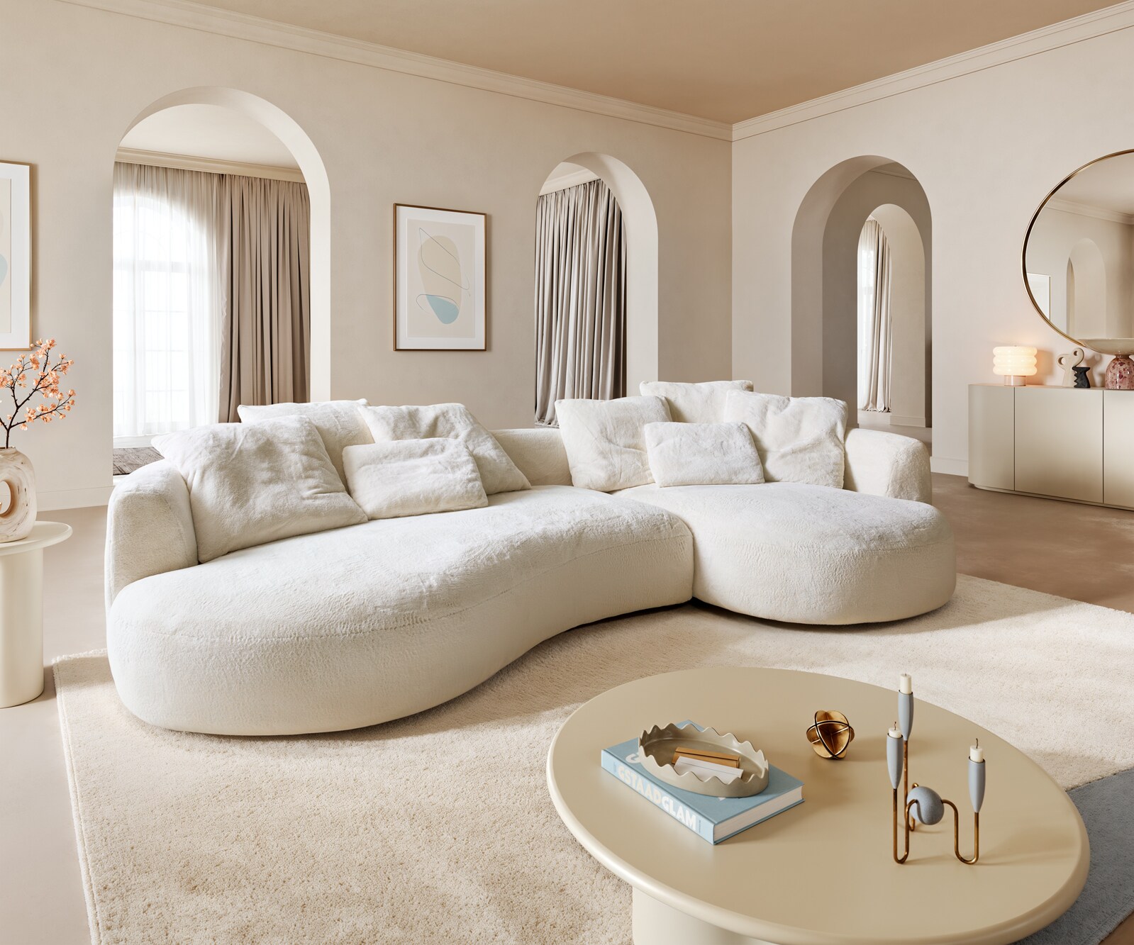 Duża Sofa Edina 330x170 cm plusz kremowo-biały 1