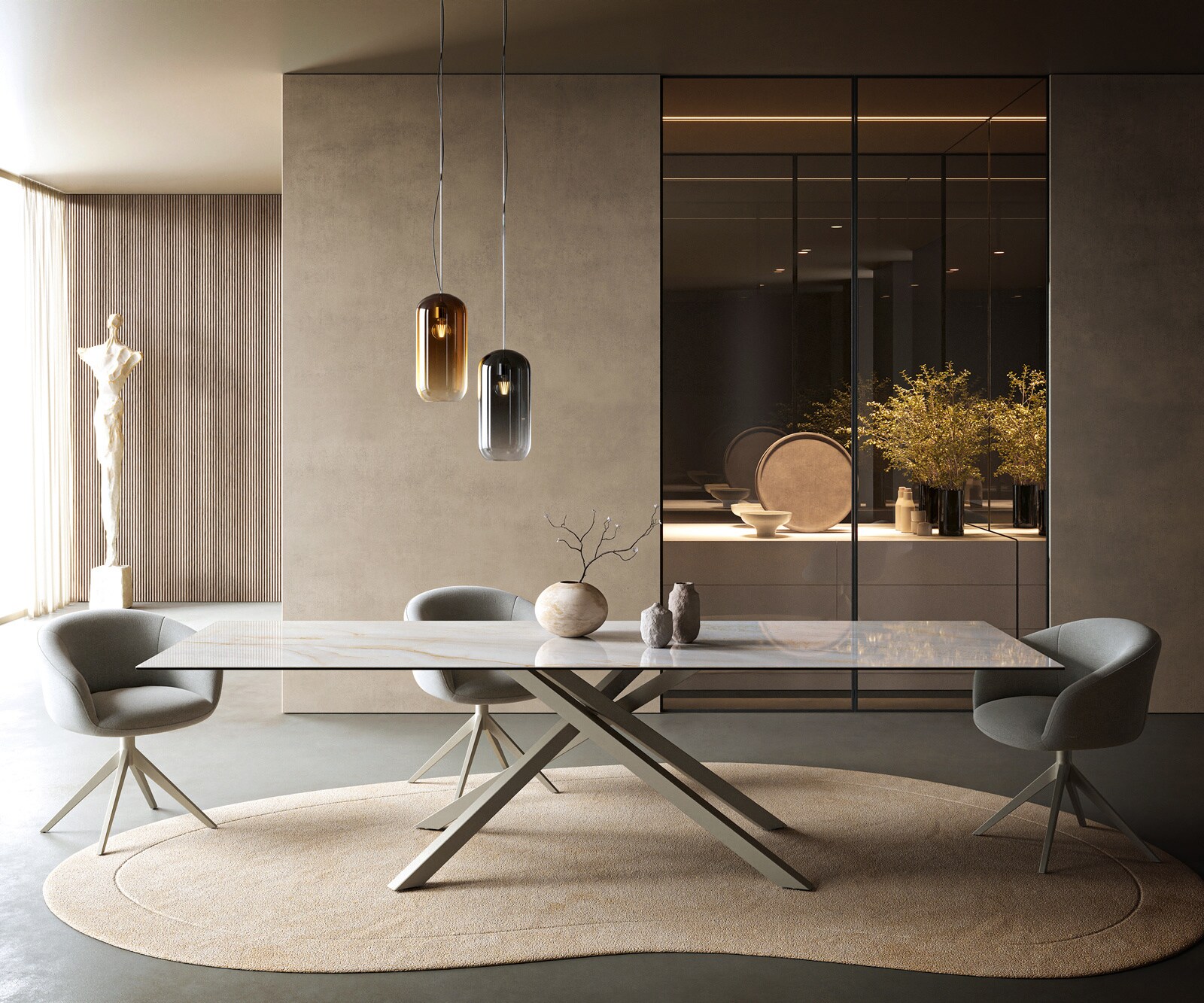 Stół do jadalni Edge 300x100cm ceramika Onyx Pearl rama Cross kolor tytanowy 1