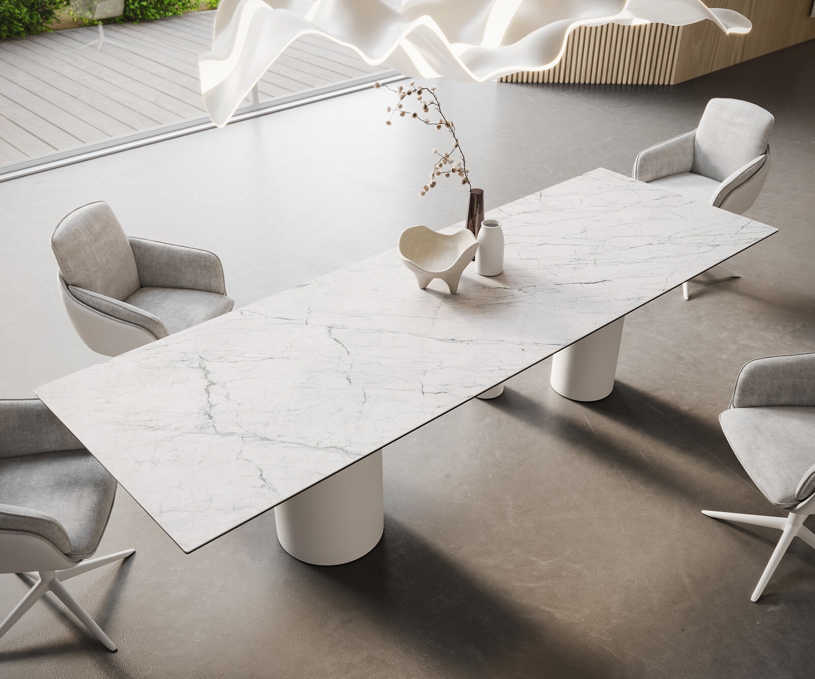 Stół do jadalni Edge 300x100cm ceramika Laminam® Statuarietto biały rama Troa metal biały 1