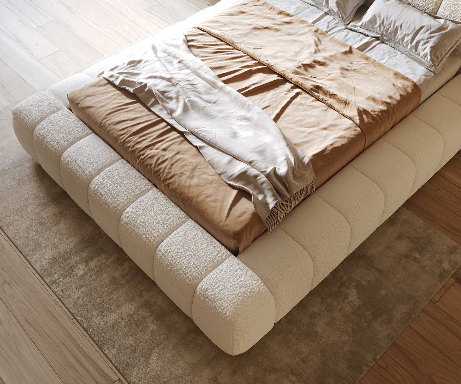 Rama łóżka tapicerowanego Cutio 140x200 cm bouclé kremowo-biały 5