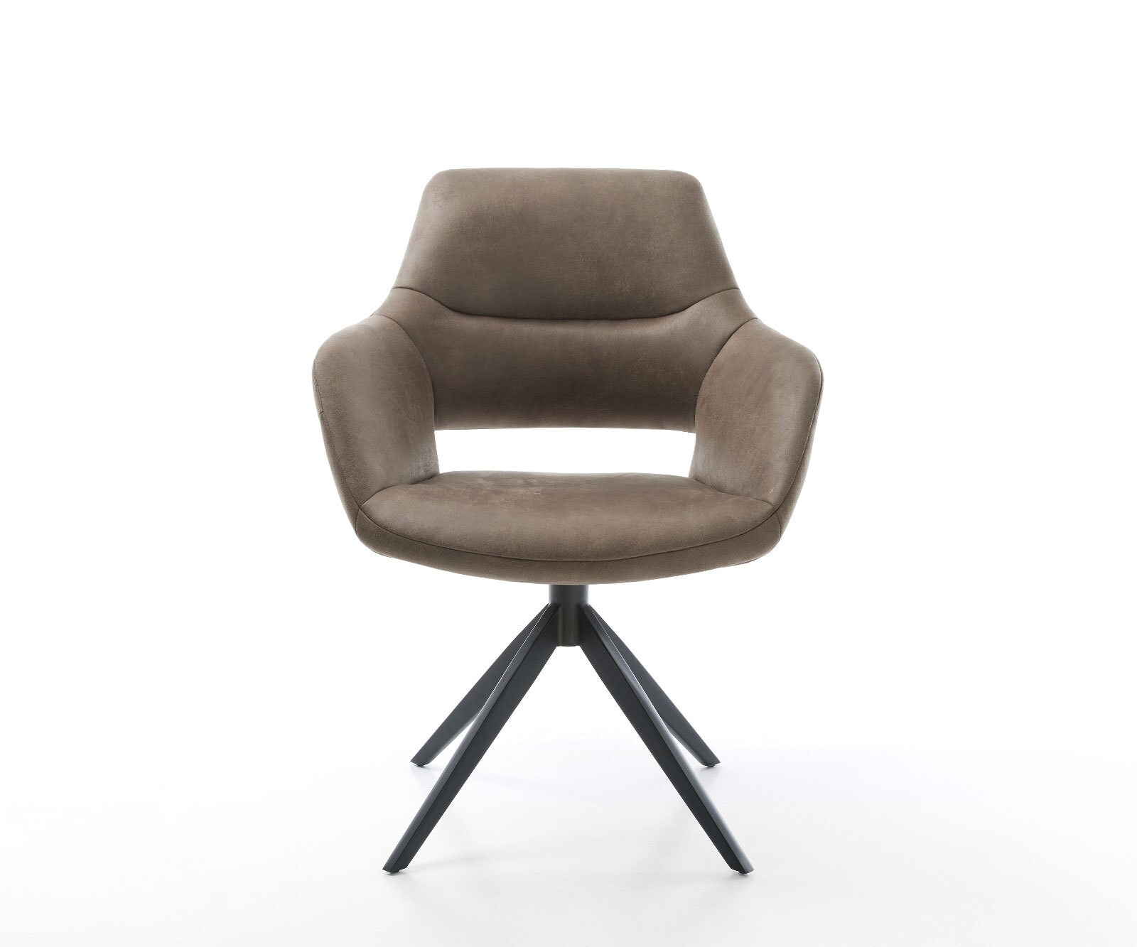 Krzesło do jadalni Yago-Flex z podłokietnikami mikrofibra szaro-brązowa vintage rama krzyżowa szeroka czarna obracane o 360° funkcja kołyski ze sprężynami kieszeniowymi 1