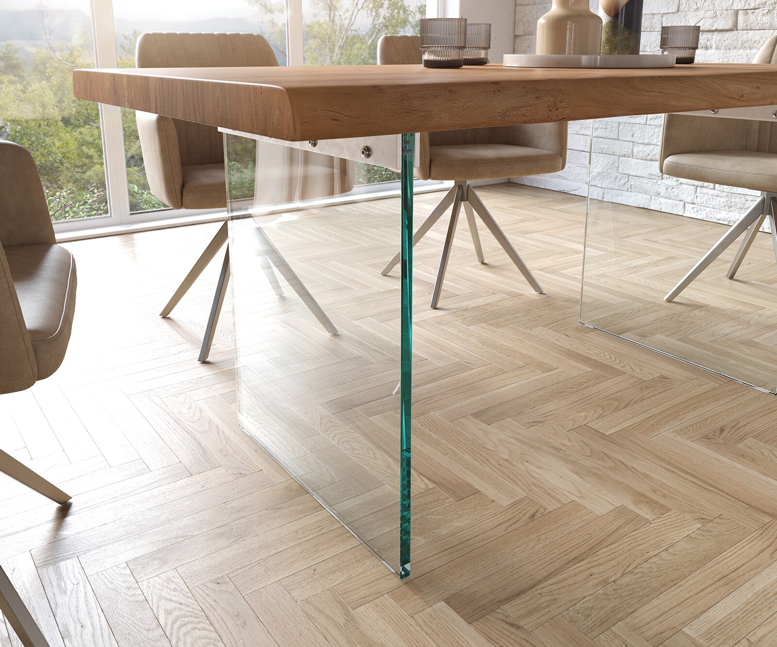 Stół do jadalni Edge 160x90cm XL akacja naturalna szklana rama live-edge 5