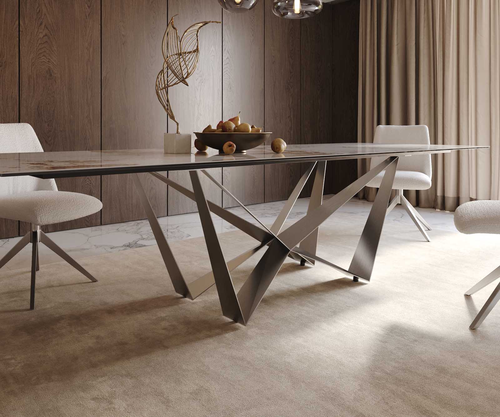 Stół do jadalni Edge 300x100cm ceramika Minas Melange biało-beżowy rama Spider stal nierdzewna 7