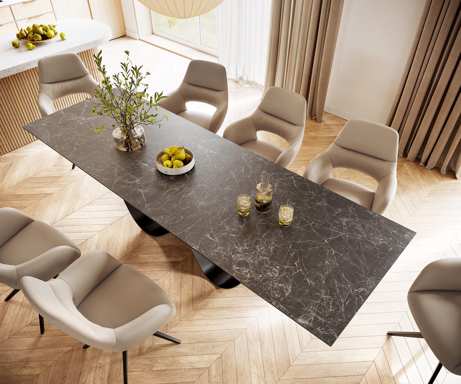 Stół do jadalni Edge 300x100cm ceramika Laminam® Nero Greco antracyt rama Infinity metal czarny 4