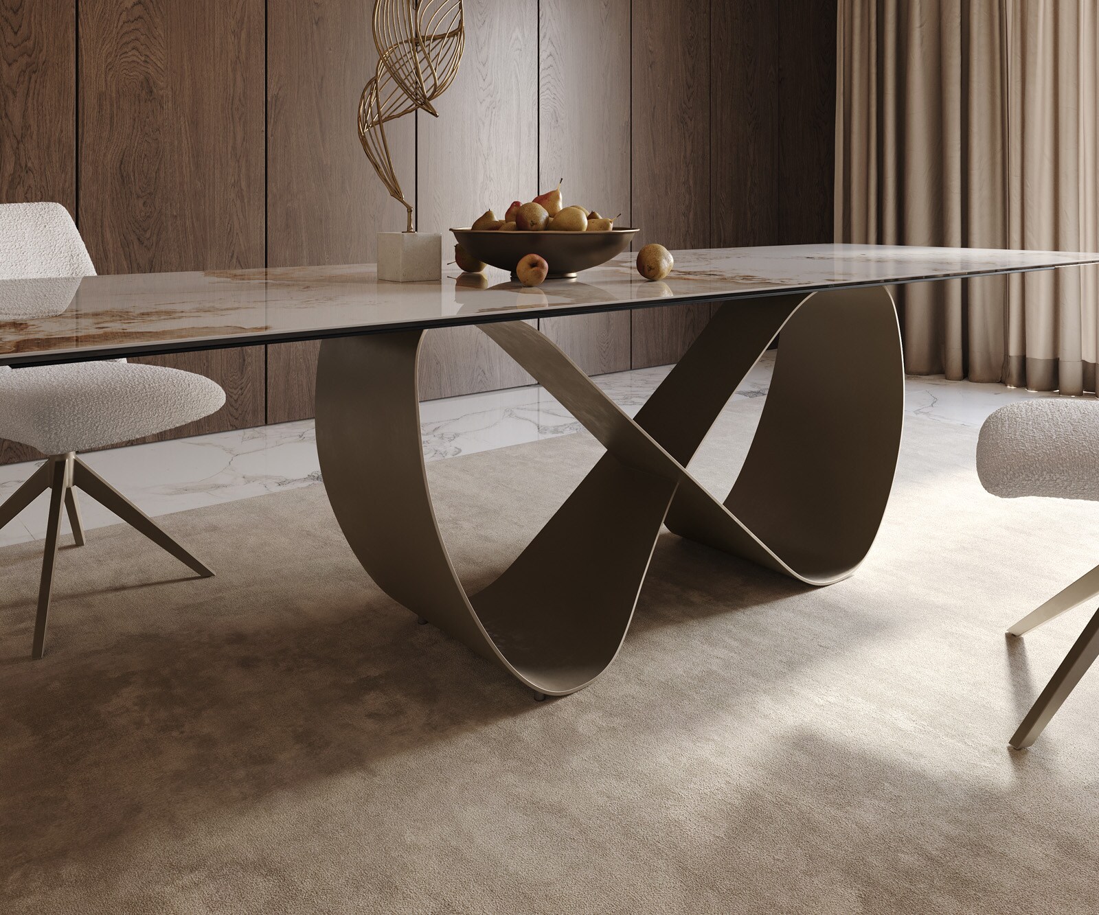 Stół do jadalni Edge 300x100cm ceramika Minas Melange biało-beżowy rama Infinity metal kolor tytanowy 6