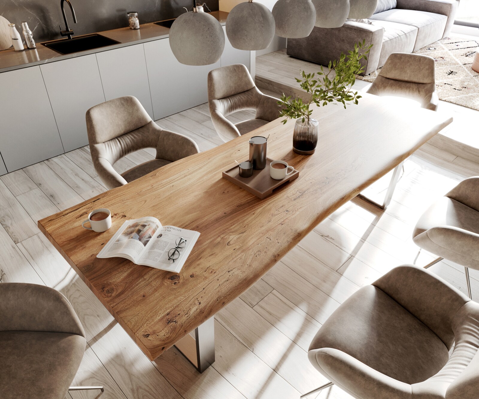 Stół do jadalni Edge 280x100cm XL akacja naturalna stal nierdzewna live-edge 4