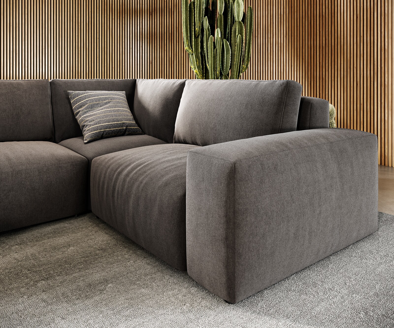 Sofa w kształcie litery U Lanzo 300x210 cm mikrofibra khaki szezlong z możliwością obustronnego montażu z pufem 5