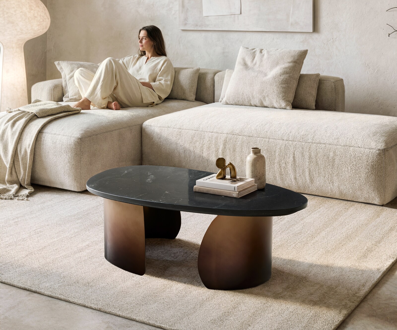 Stolik kawowy Marvello stolik kawowy 100x50 cm marmur czarno-srebrny metal Gold Fusion Finish 2