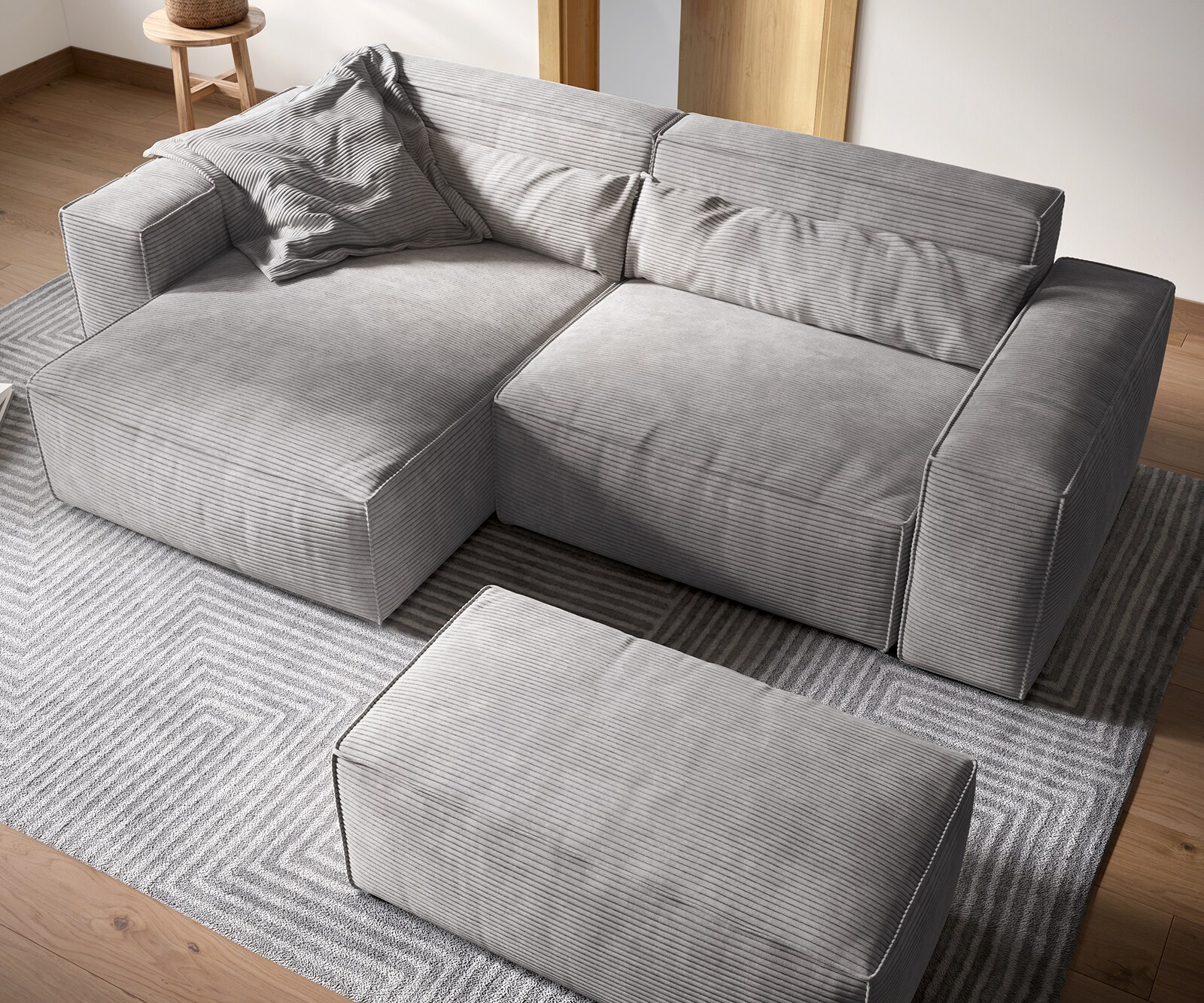 Sofa narożna Sirpio XL 270x170cm sztruks srebrno-szary szezlong z możliwością zmiennego ustawienia z pufem 3