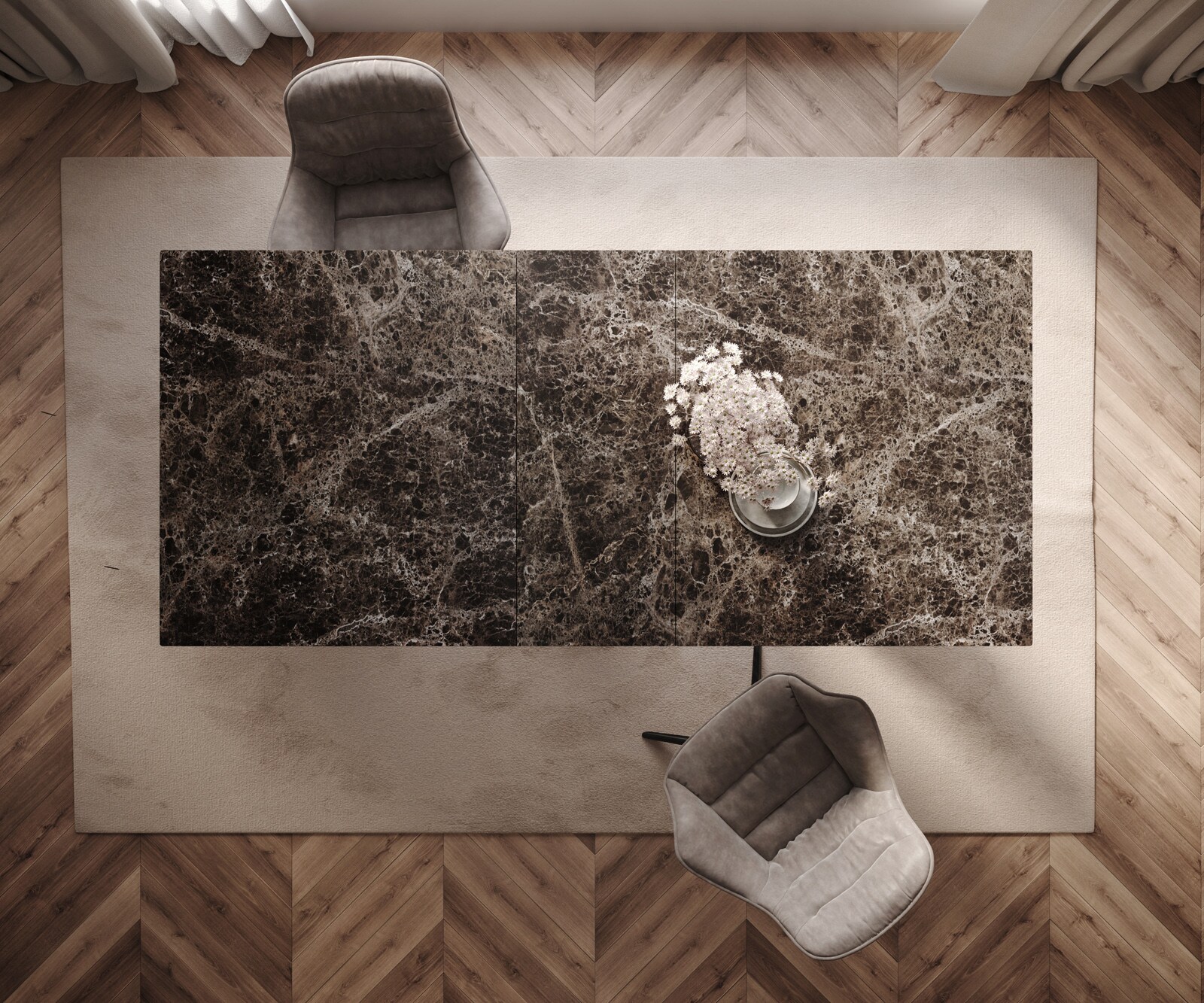 Stół do jadalni Edge 180-220x100cm ceramika Laminam® Emperador Extra Lucidato ciemnobrązowy rama W kolor tytanowy rozkładany 5