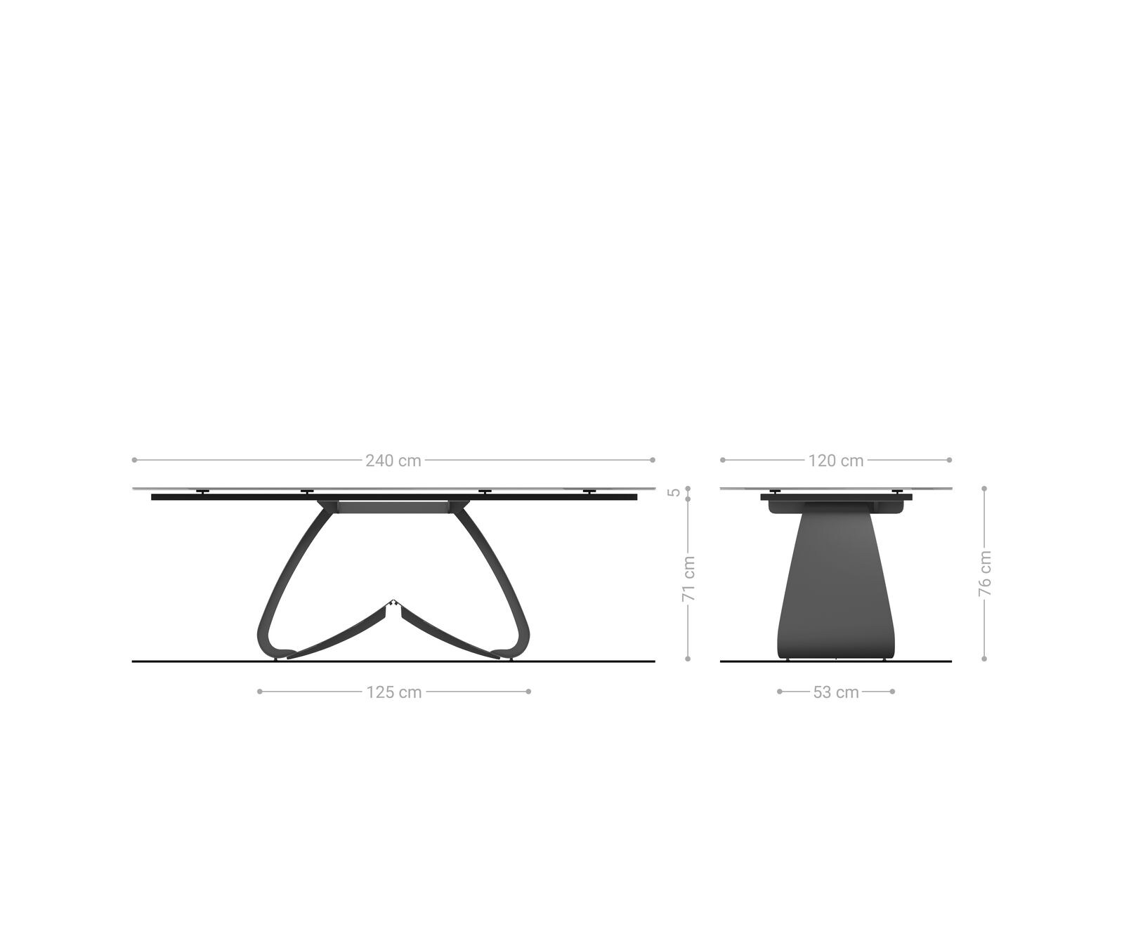 Stół do jadalni Edge w kształcie beczki 240x120 cm ceramika Minas Melange biało-beżowa rama typu W metal w kolorze tytanu 7