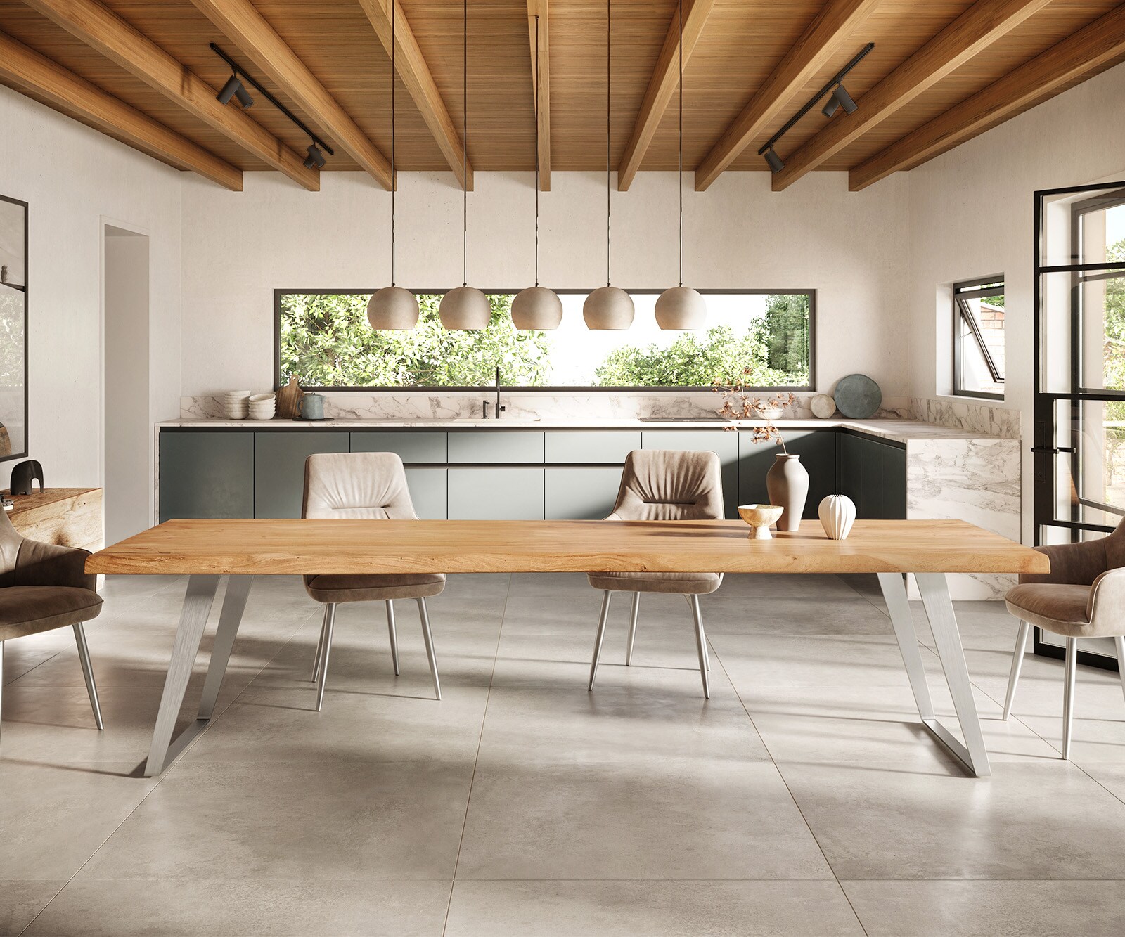 Stół do jadalni Edge 300x100cm XL akacja naturalna stal nierdzewna live-edge 2