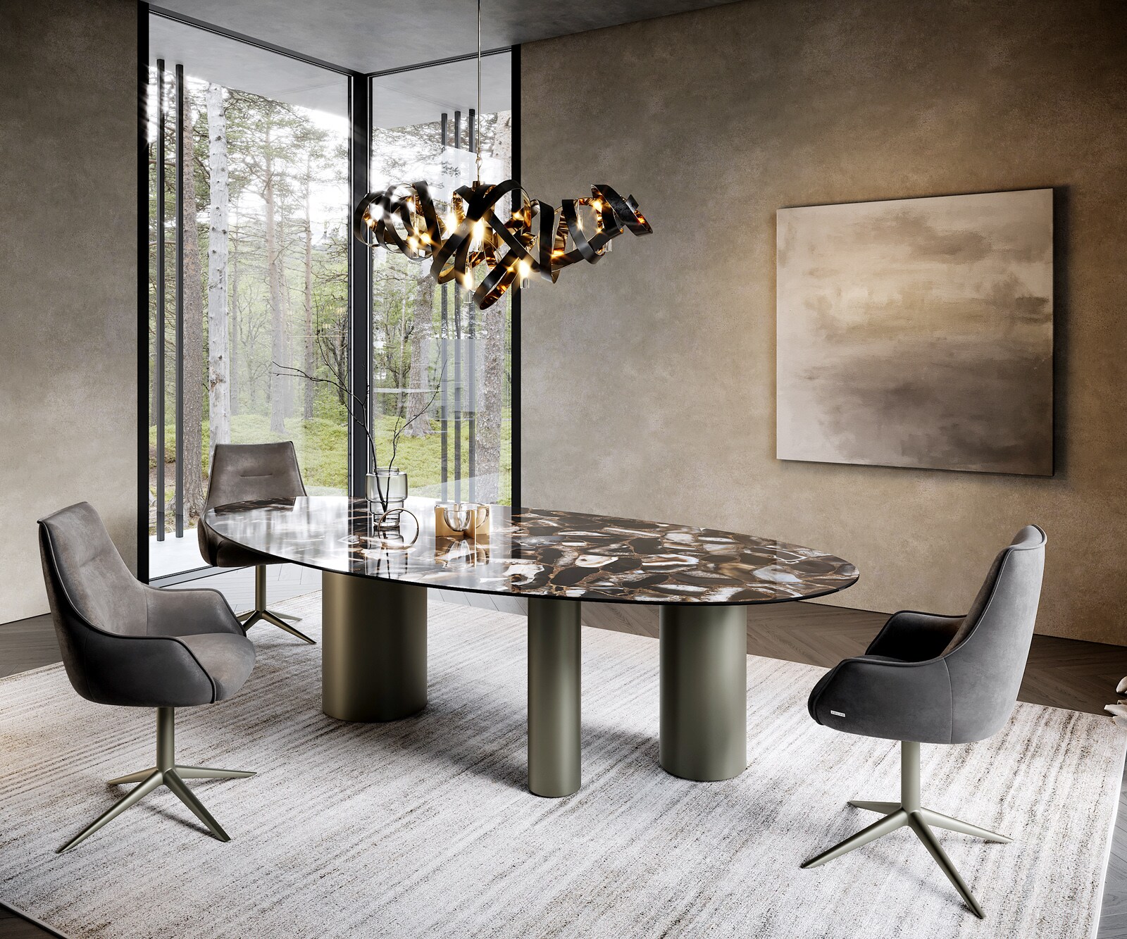 Stół do jadalni Edge owalny 280x130cm ceramika Iris FMG Agatablack rama Troa metal kolor tytanowy 5