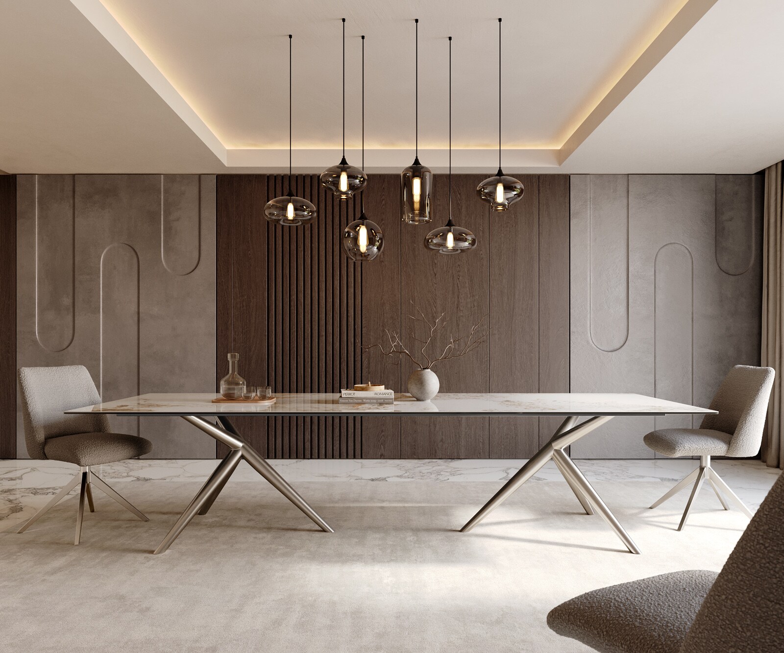 Stół do jadalni Edge 300x100cm ceramika Minas Melange biało-beżowy rama Estelar stal nierdzewna 1