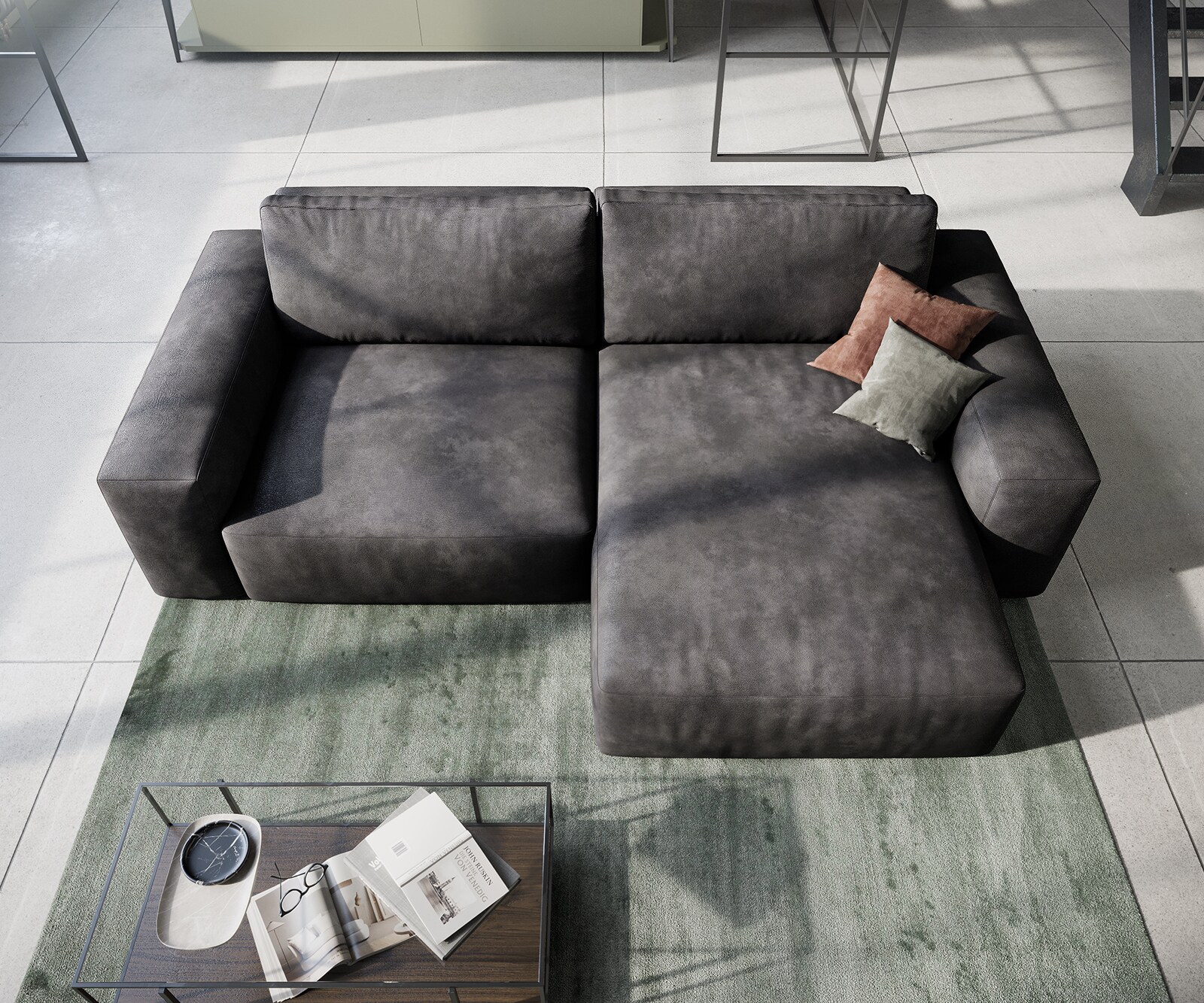 Sofa narożna Lanzo 230x155 cm skóra ekologiczna antracyt vintage szezlong z możliwością zmiennego montażu 3