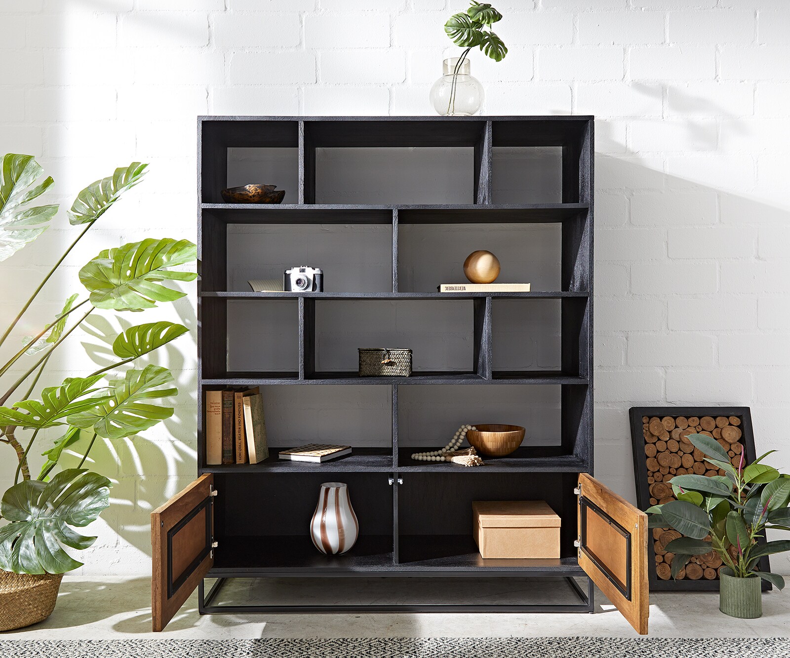 Kredens Famke 120 cm mango drewno tekowe 10 przegród 2 drzwi 3