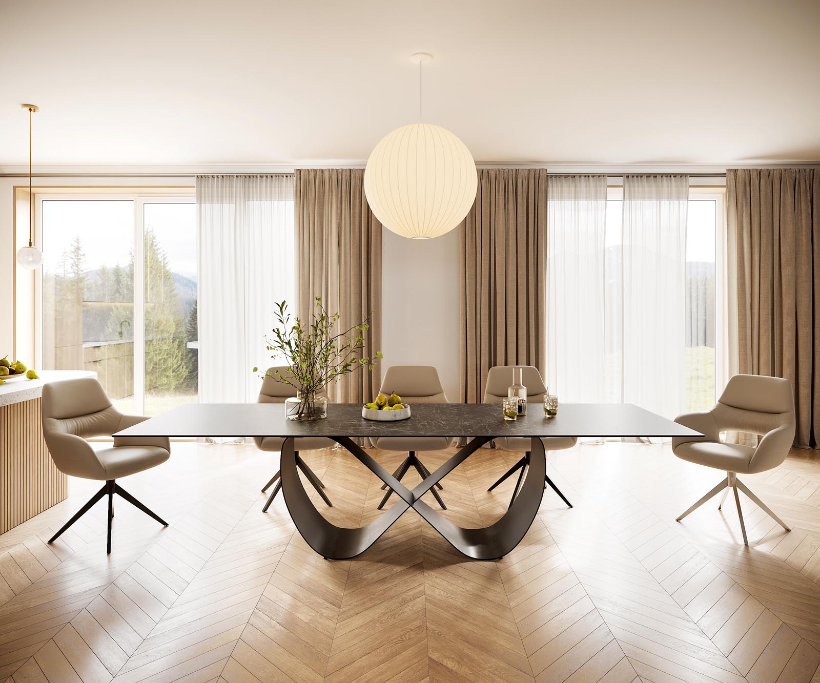 Stół do jadalni Edge 300x100cm ceramika Laminam® Nero Greco antracyt rama Infinity metal czarny 1