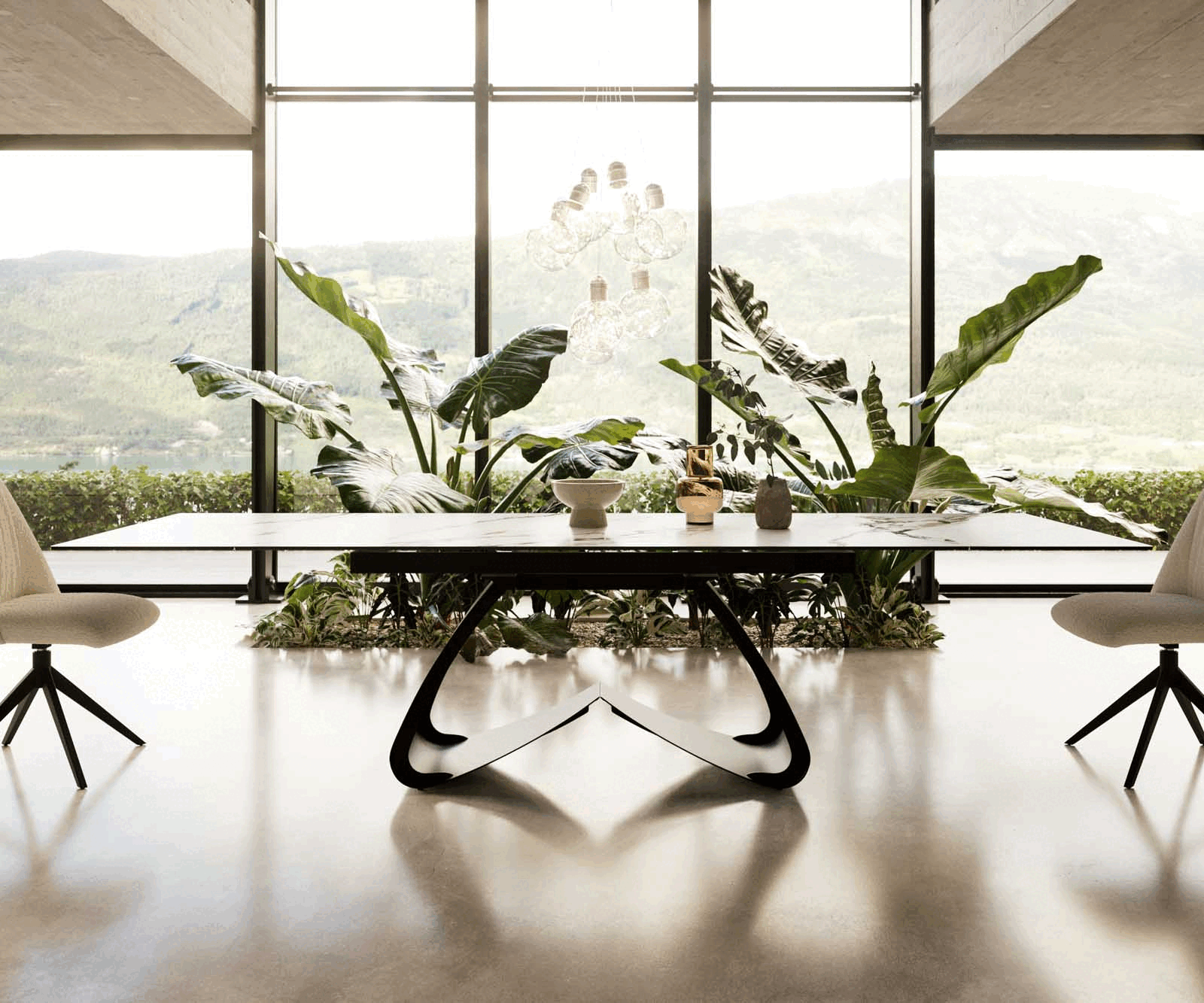 Stół do jadalni Edge 200-300x100 cm ceramika Calacatta Luxe biało-złoto-szary rama W czarna rozkładany 1