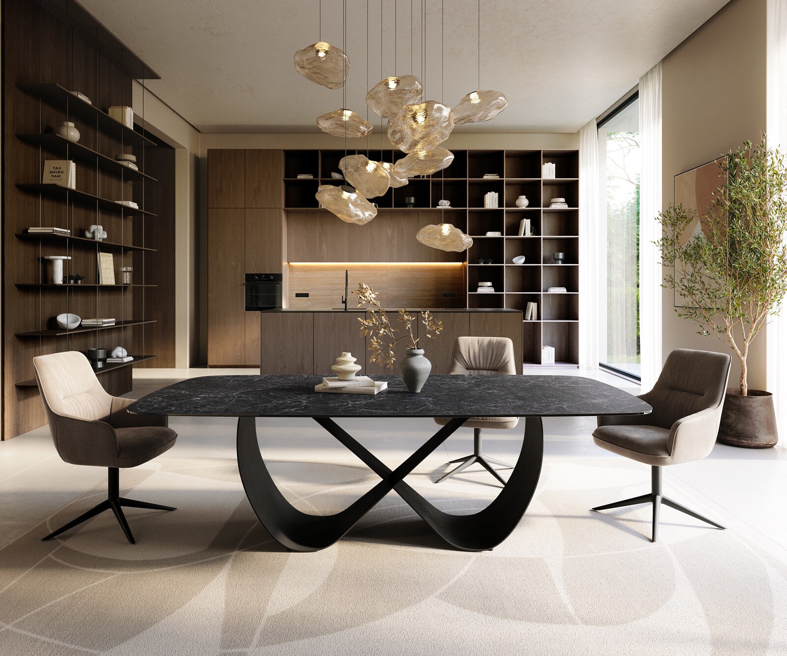 Stół do jadalni Edge w kształcie beczki 240x120 ceramika Laminam® Nero Greco antracytowa rama Infinity metal czarny 2