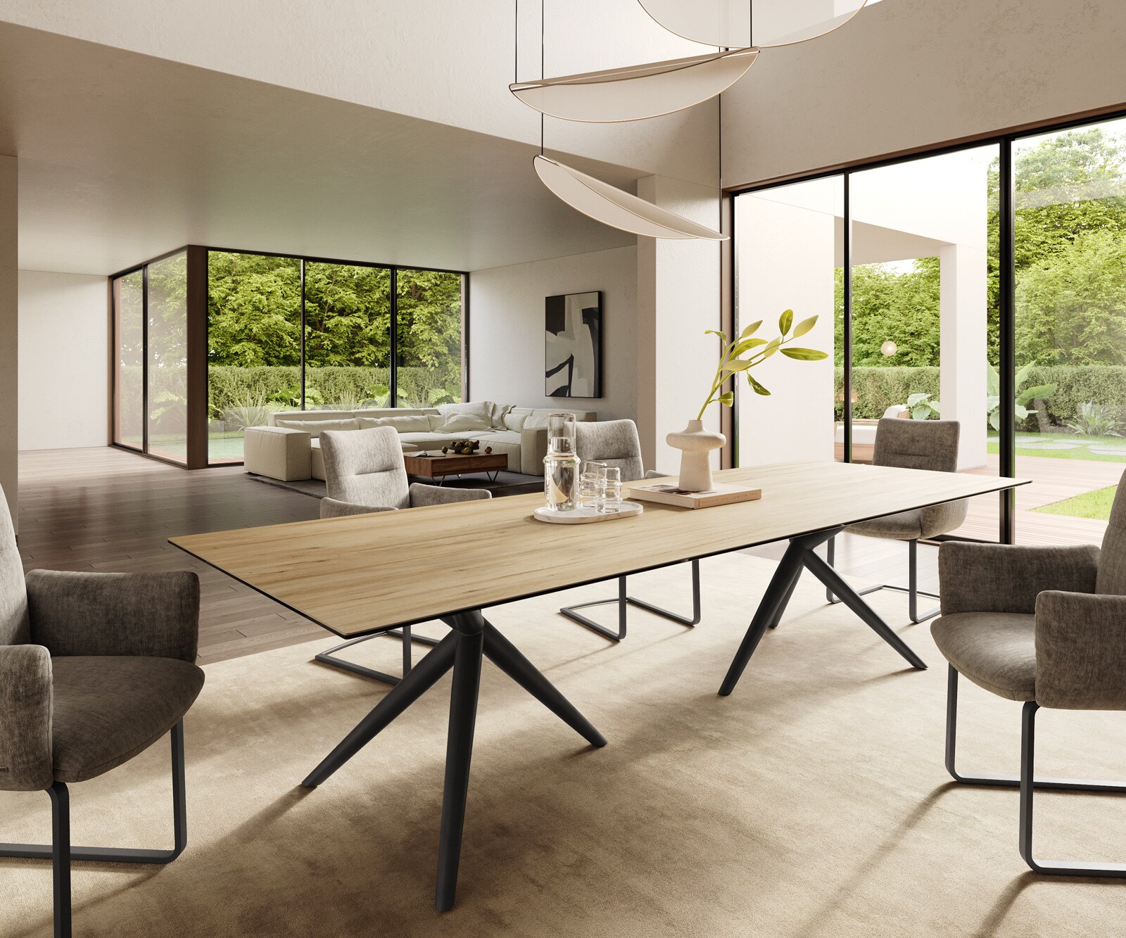 Stół do jadalni Edge 300x100cm ceramika Laminam® Sabbia kolor dębu rama Estelar metal czarny 1