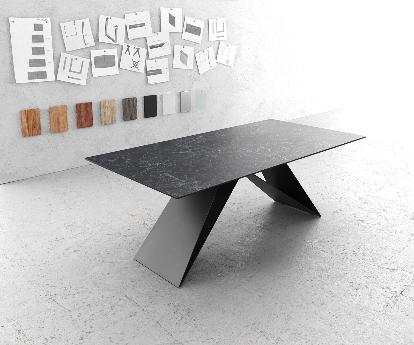 Stół do jadalni Edge 200x100 cm ceramika Laminam® Nero Greco antracyt rama V czarna 1