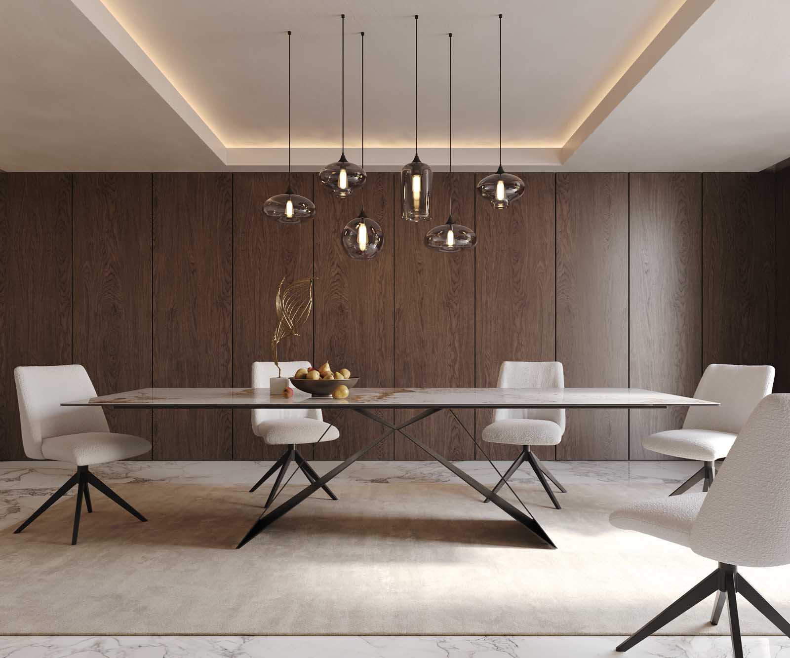 Stół do jadalni Edge 300x100cm ceramika Minas Melange biało-beżowy rama V metal czarna 2