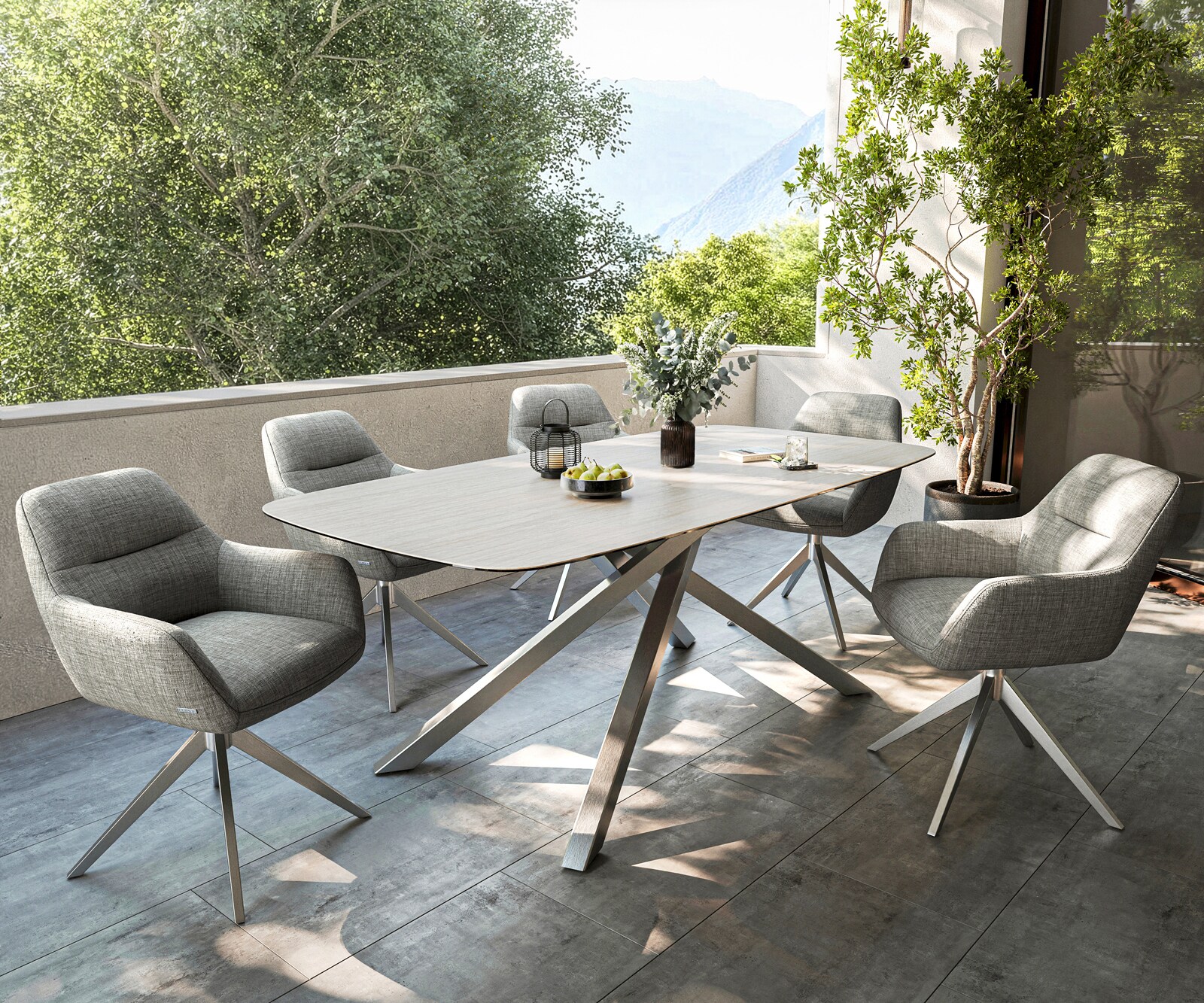 Stół ogrodowy Edge Boot 200x100 cm ceramika Laminam® Travertino Bianco kremowo-biały rama Cross stal nierdzewna 6