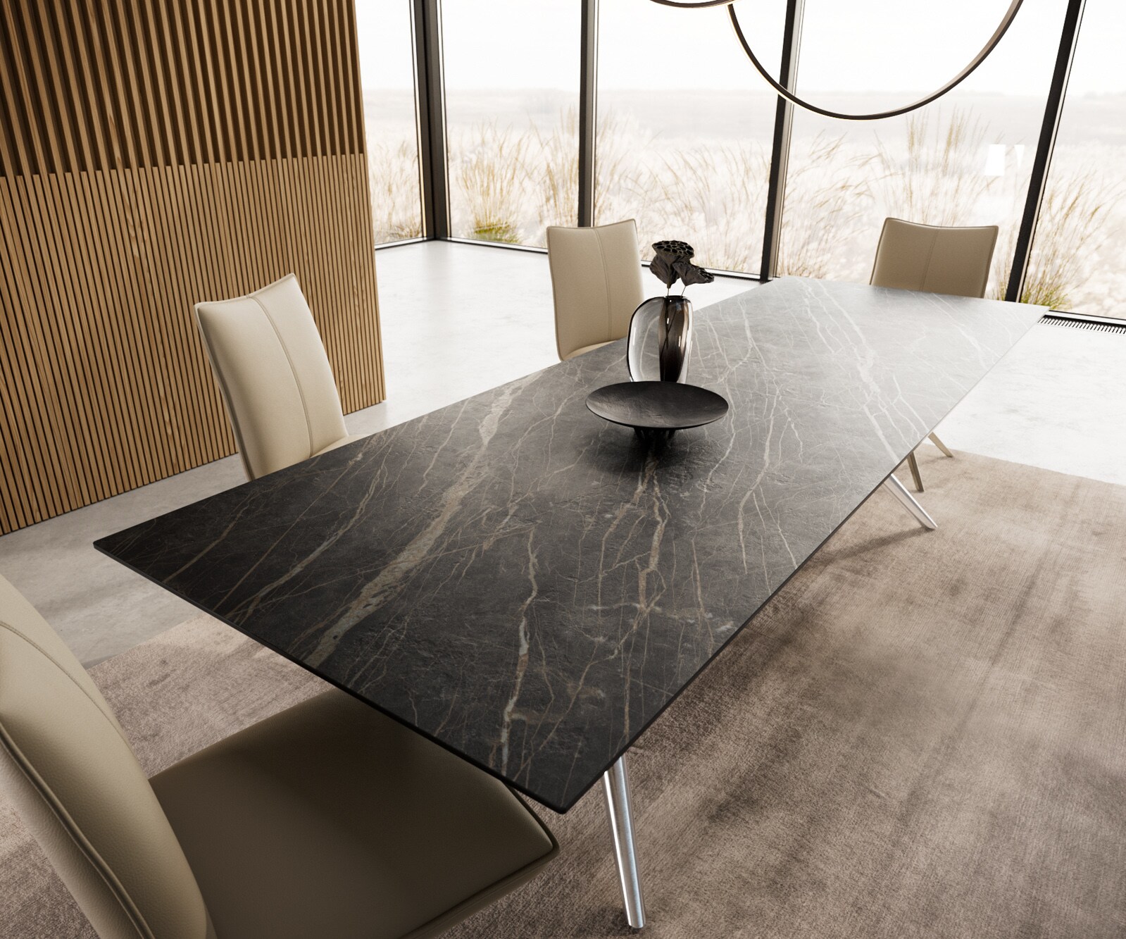 Stół do jadalni Edge 300x100cm ceramika Laminam® Noir Desir brązowy rama Estelar stal nierdzewna 4