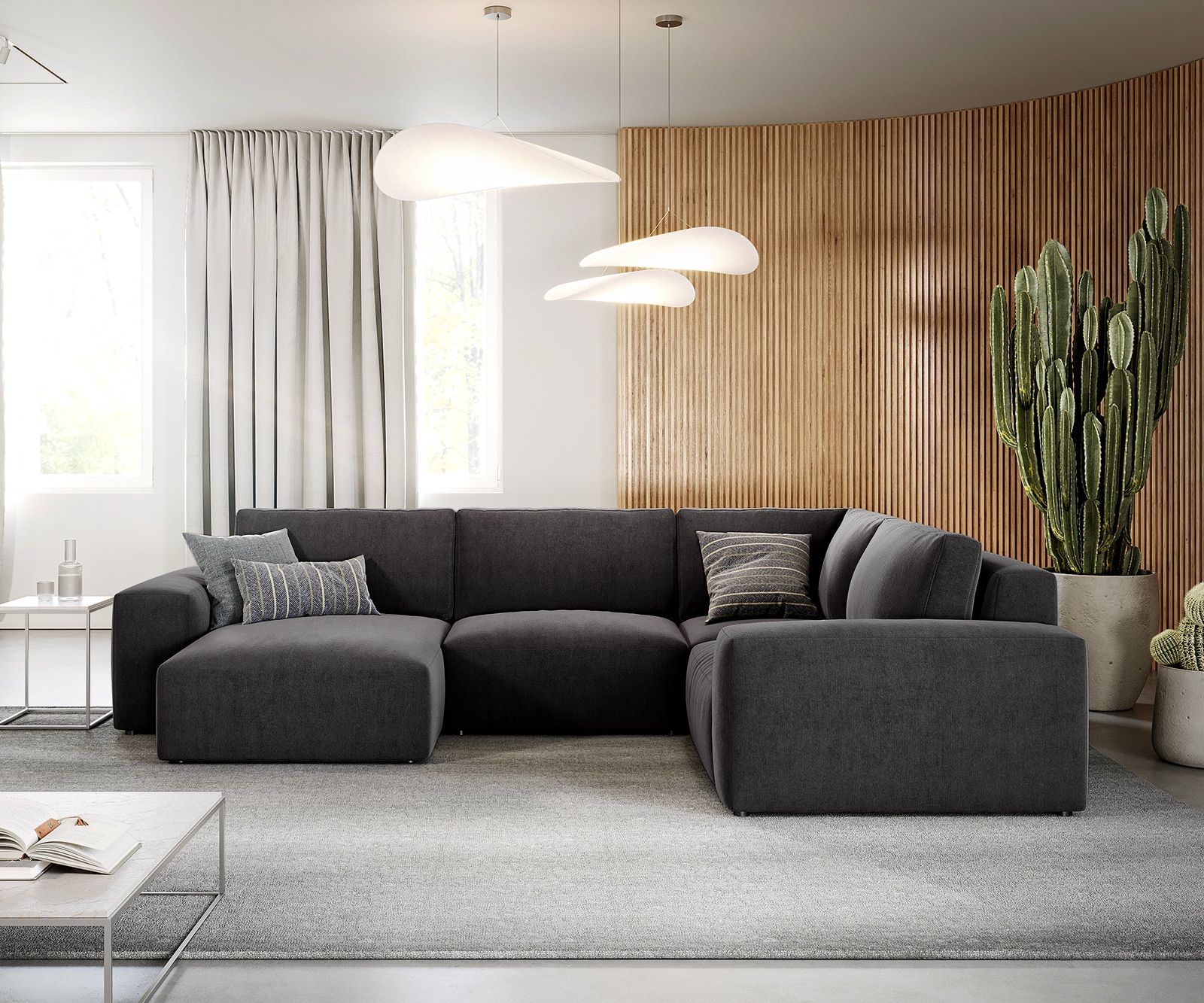 Zestaw wypoczynkowy Lanzo 300x210cm mikrofibra czarna z możliwością zmiennego montażu 1