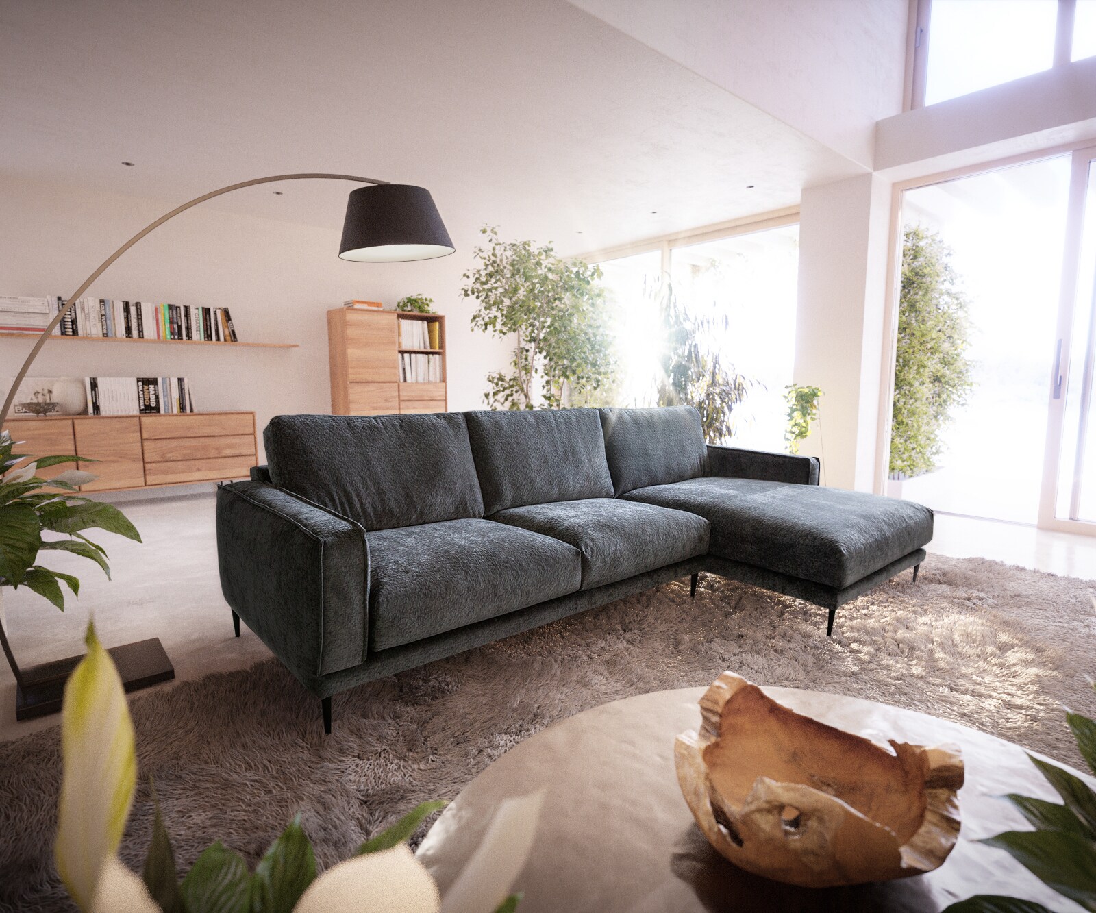 Sofa narożna Sottil 290x165 cm szenil szary szezlong prawy 1