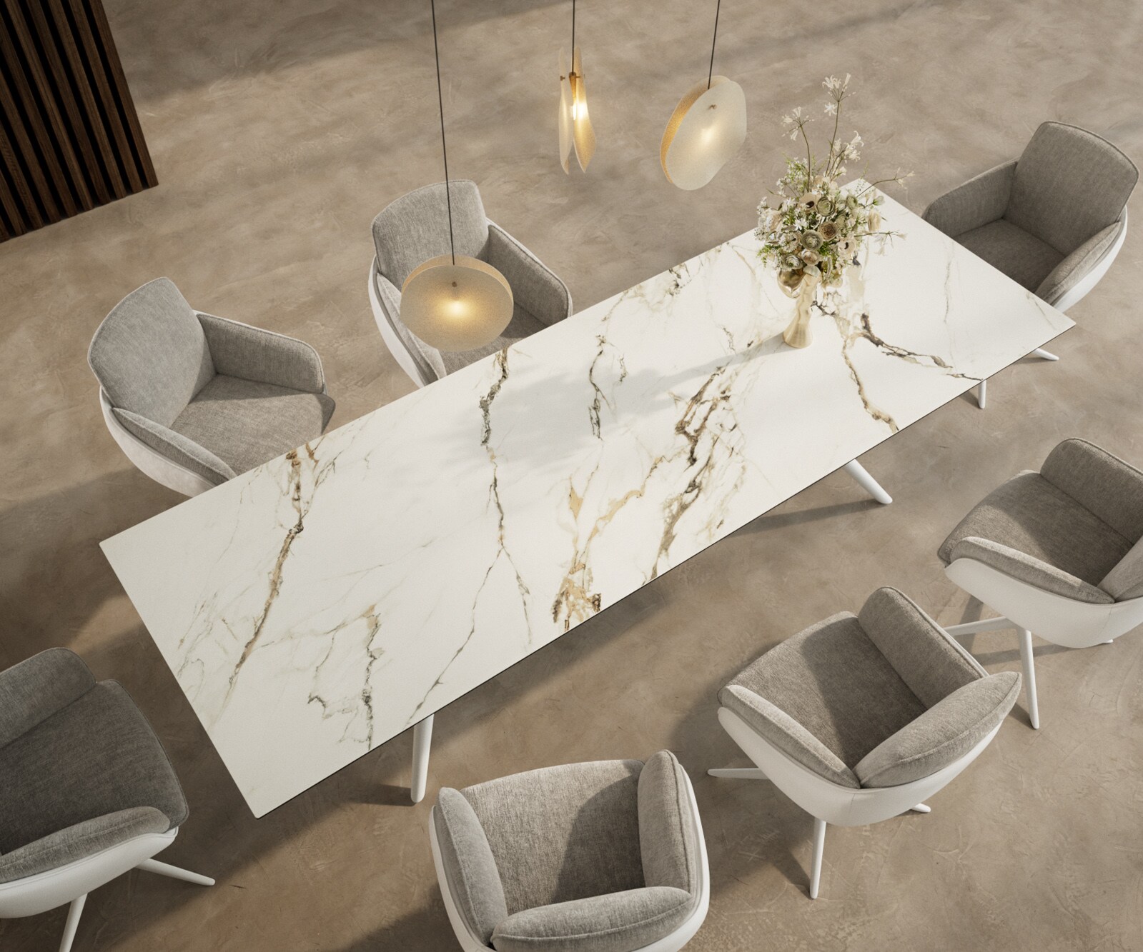 Stół do jadalni Edge 300x100cm ceramika Calacatta Luxe biało-złoto-szary rama Estelar metal biały 3